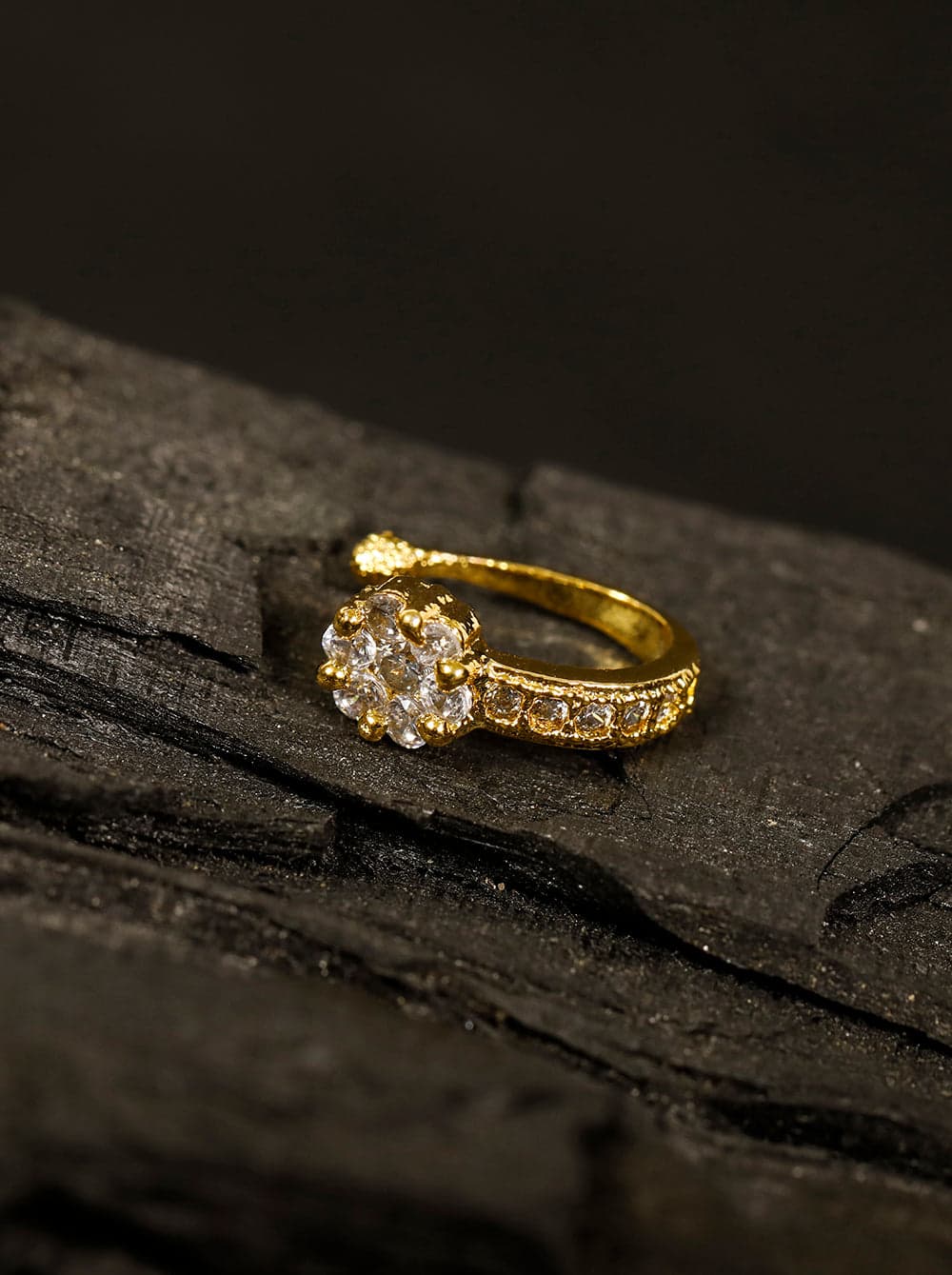 Gold Floral CZ Cluster Clip-On Nosepin – Non Piercing Pressing Nath for Women