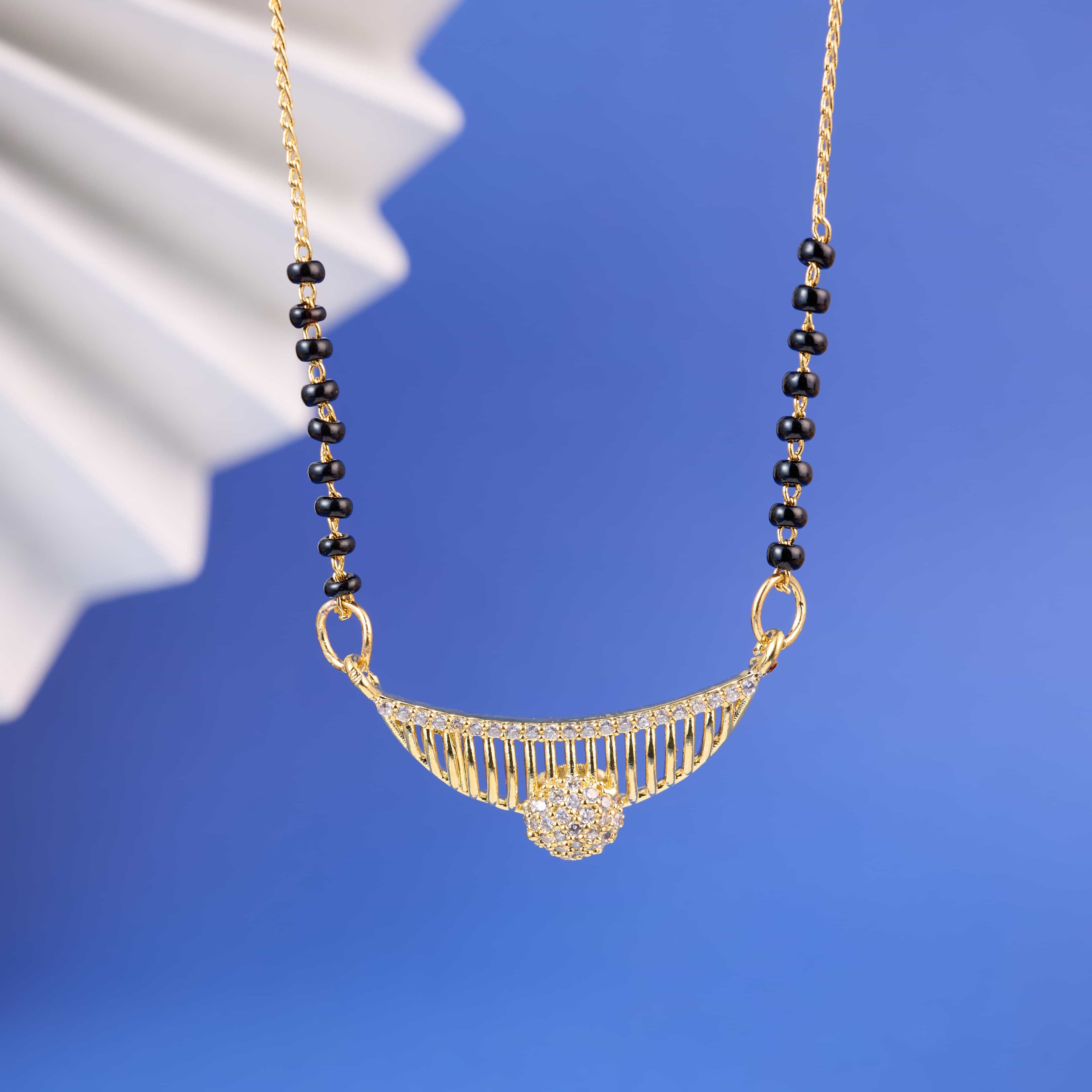 Nimoraa Crescent Fringe Gold Drop Mangalsutra