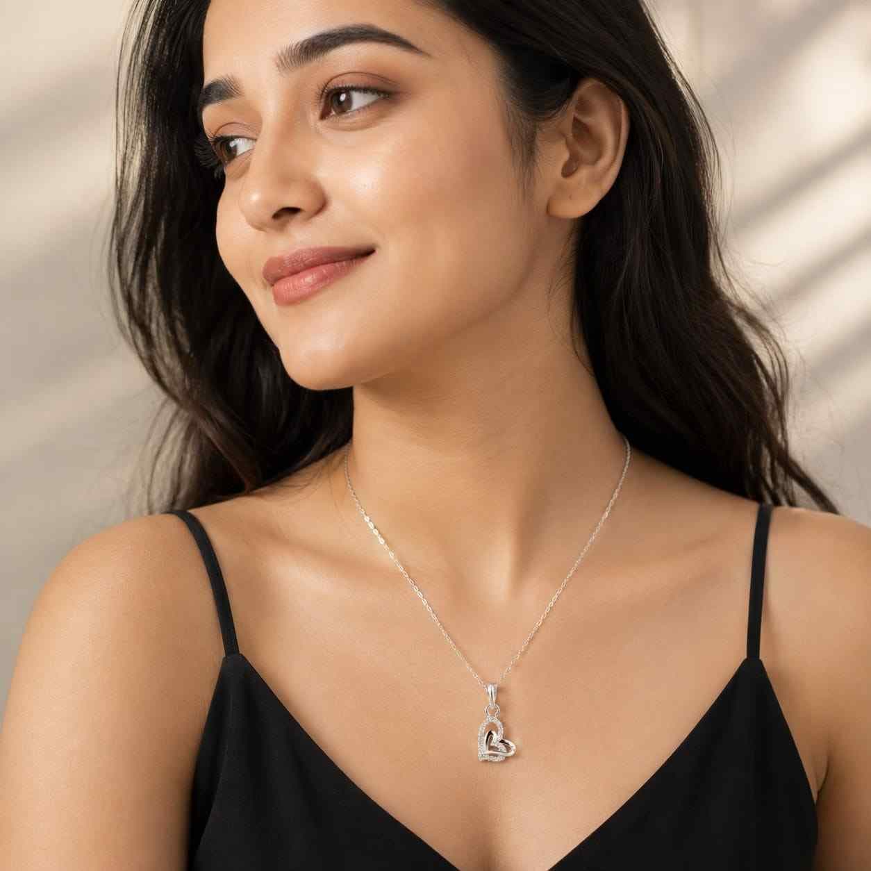 Heart Embrace Silver Pendant Chain