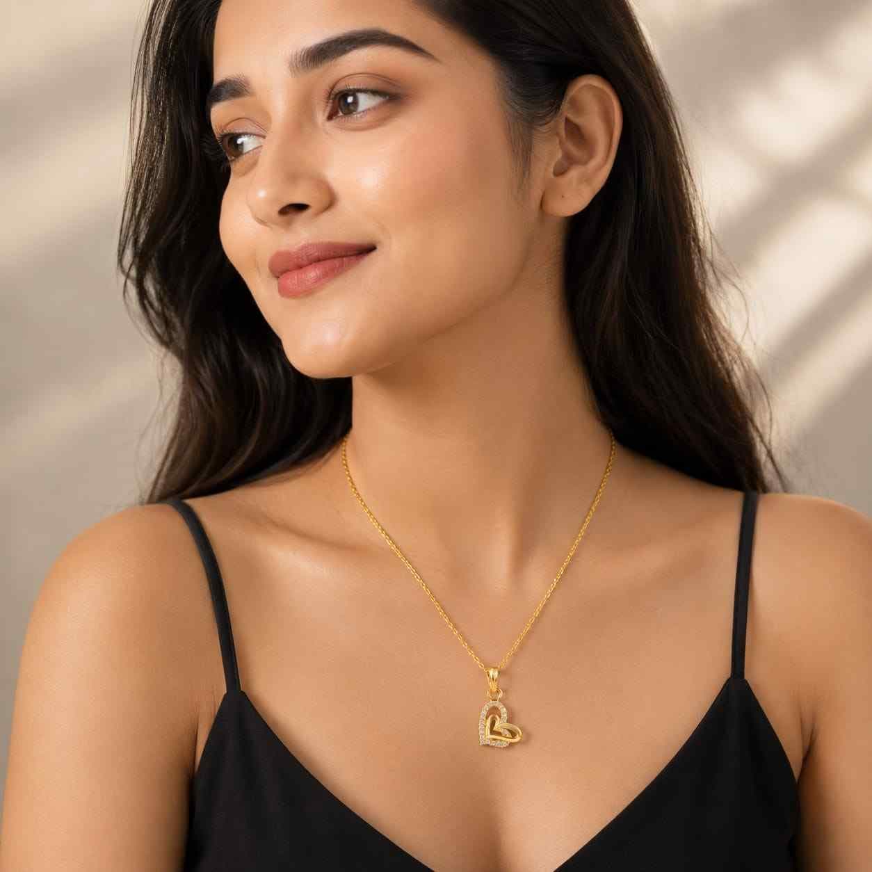 Heart Embrace Gold Pendant Chain