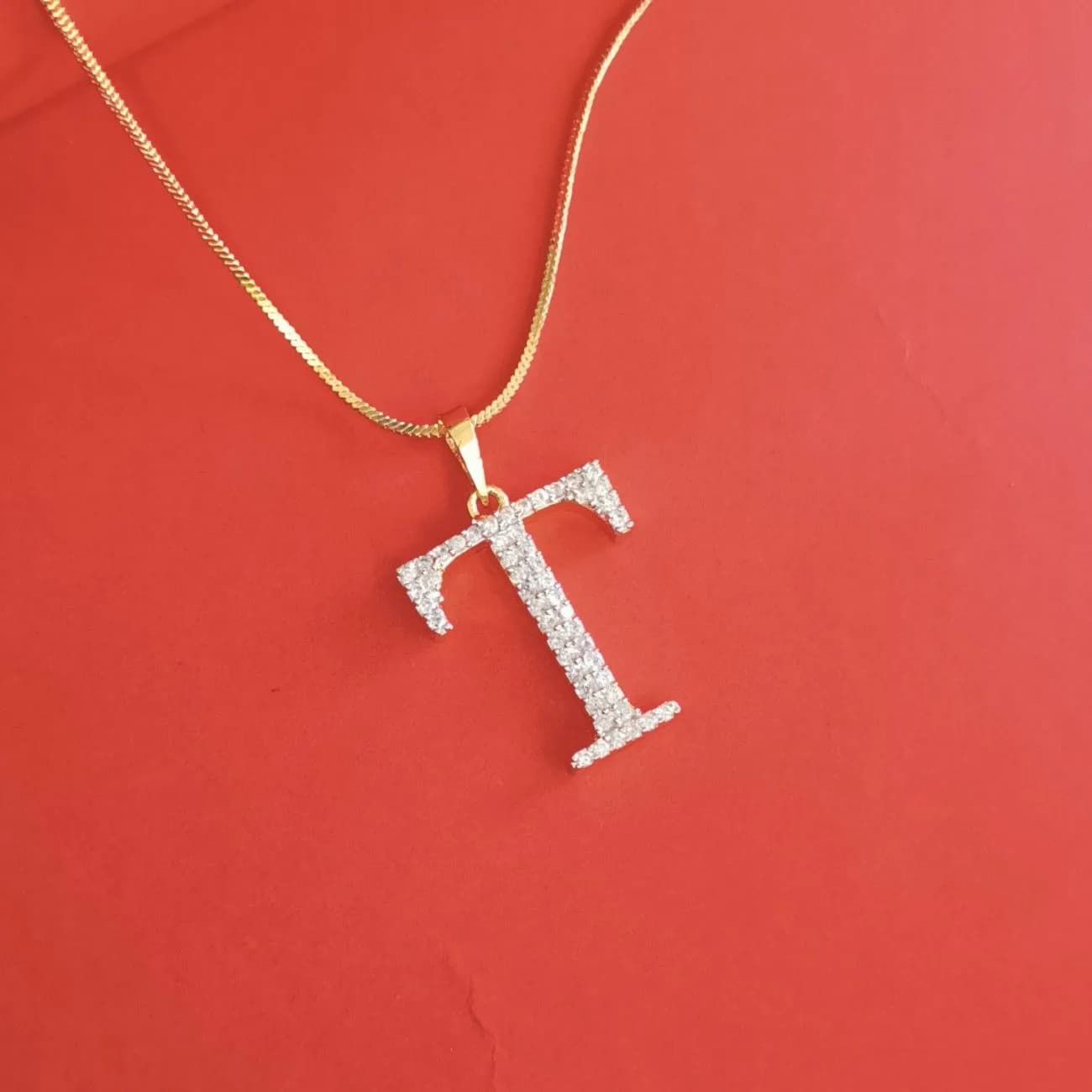 Nimoraa T Initial Gold Plated Pendant Chain