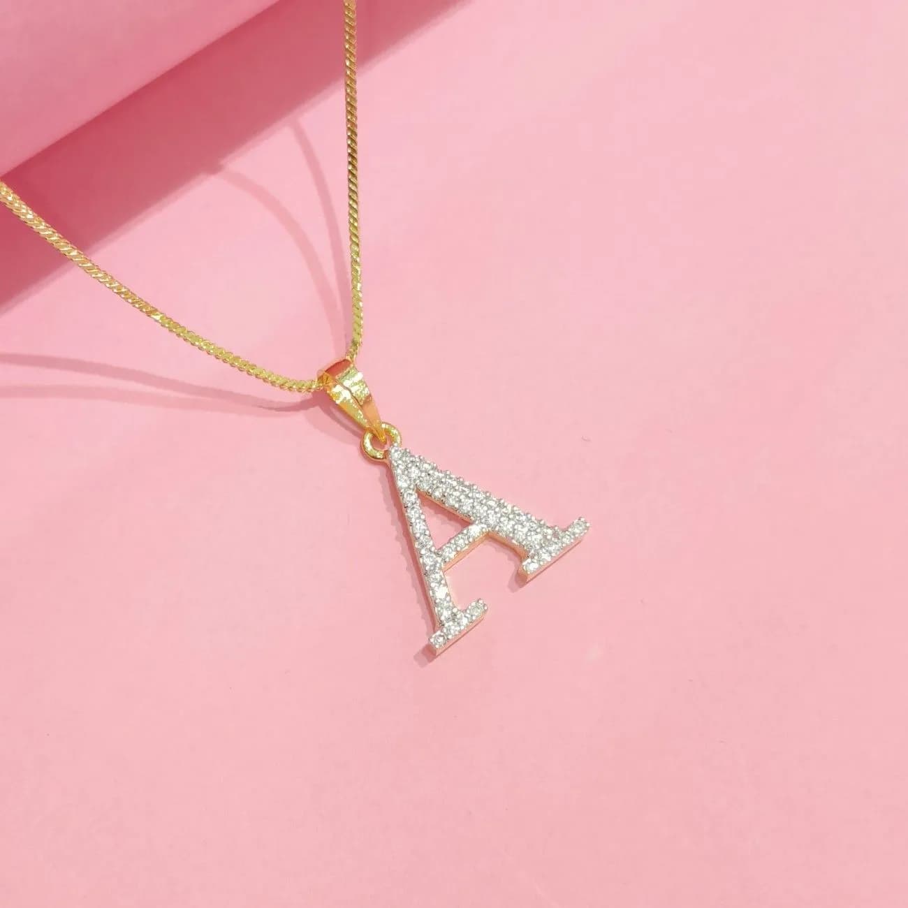 Nimoraa A Initial Small Gold Plated White Stone Pendant Chain