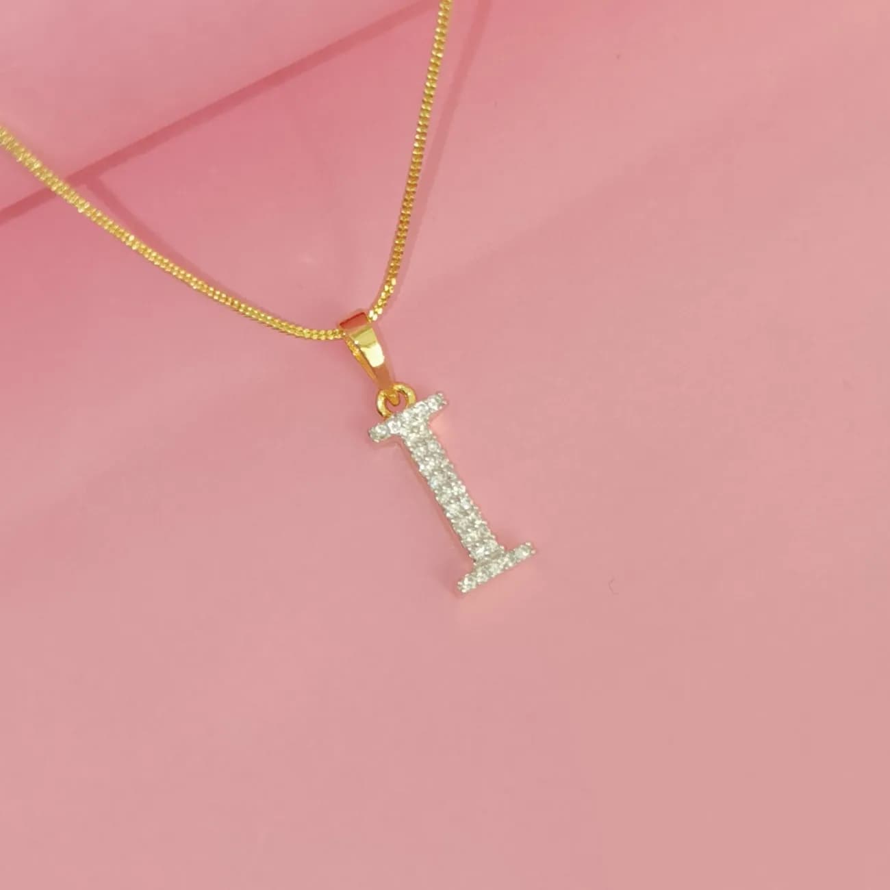 Nimoraa I Initial Small Gold Plated White Stone Pendant Chain