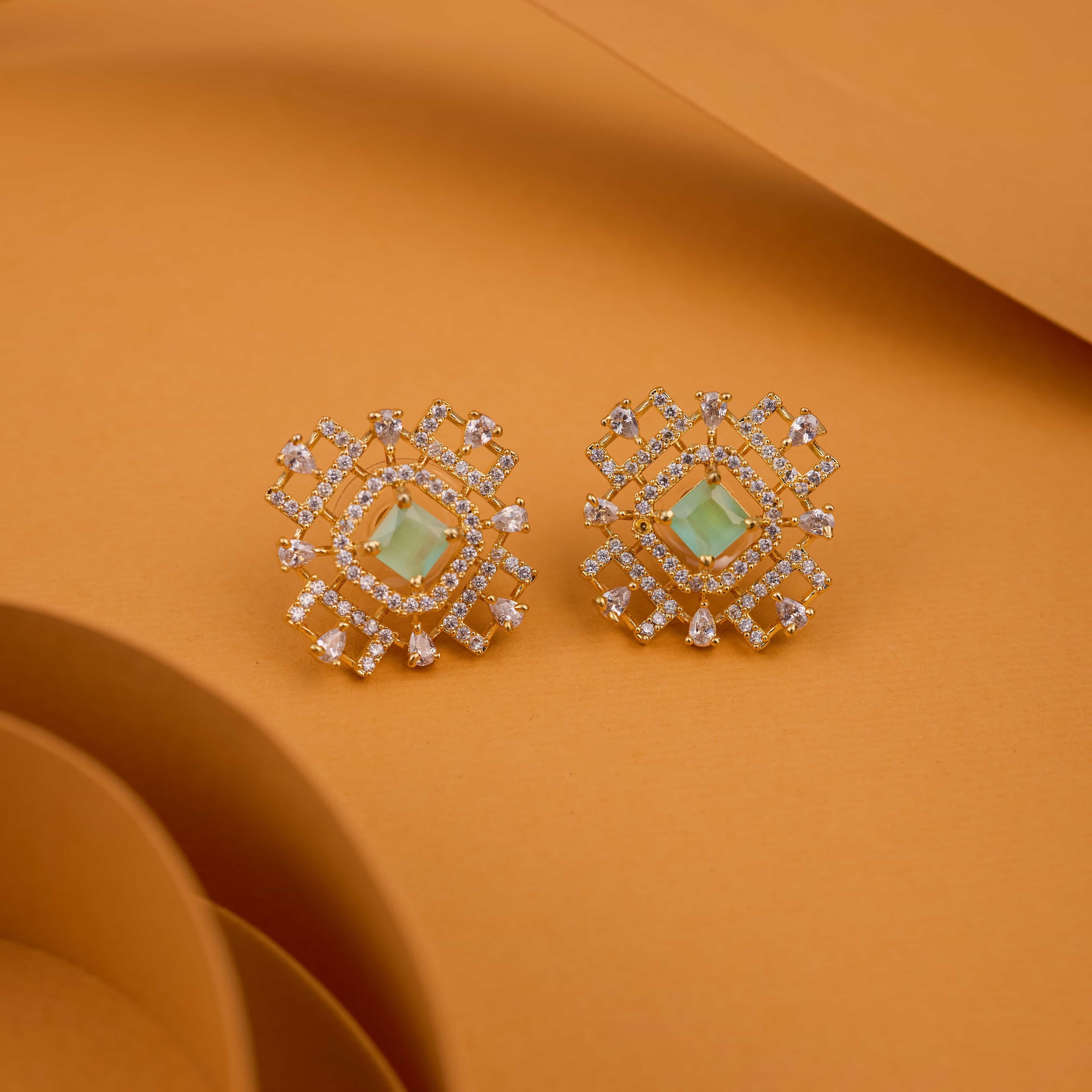 Geometric Turquiose Glowing Square Top Earrings