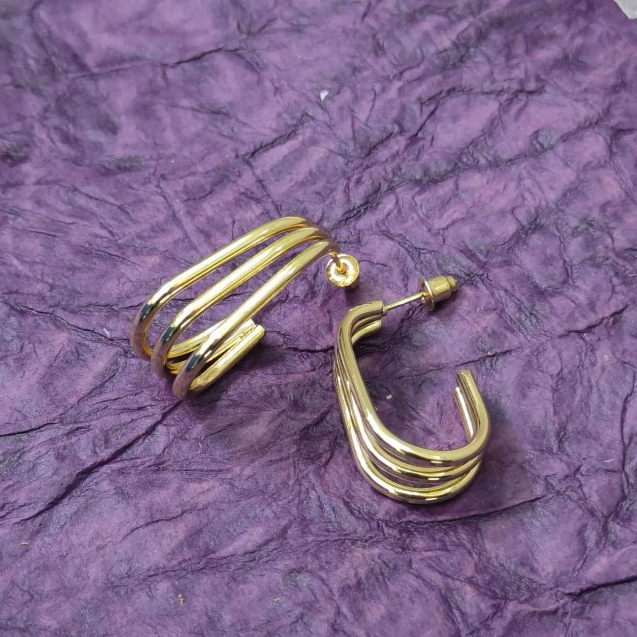 Triple Flow Gold Hoop Earrings