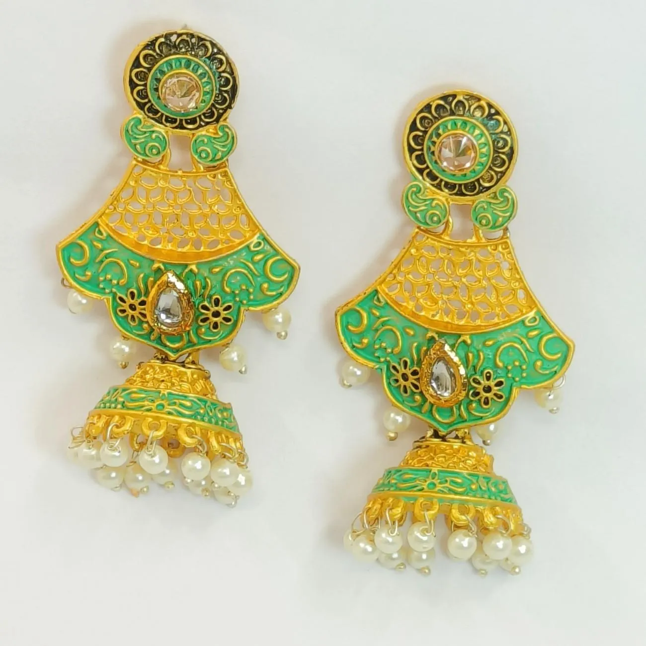 Nimoraa Firoza Handpainted Jhumka Earrings