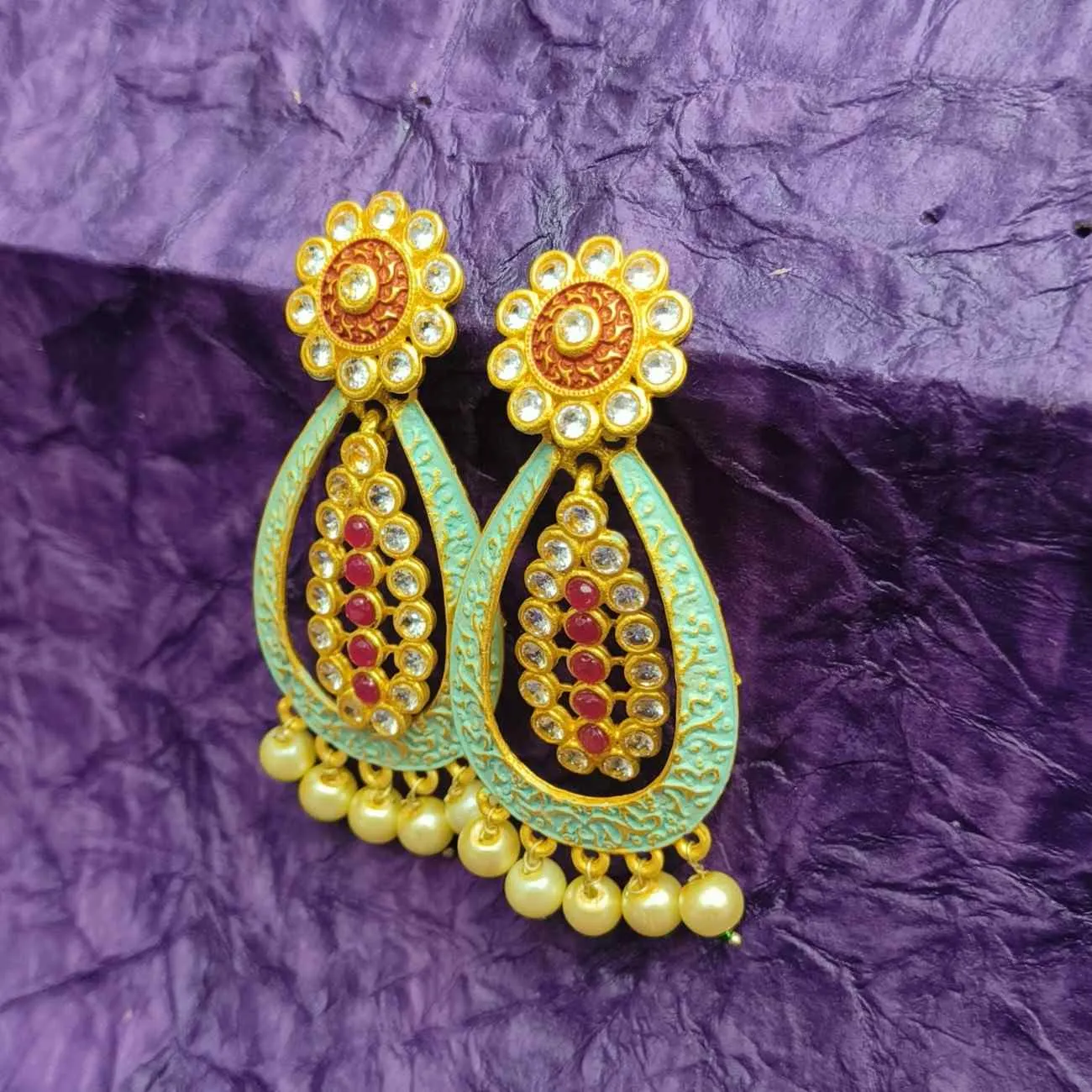 Nimoraa Rangrez Pearl Drop Ethnic Earrings