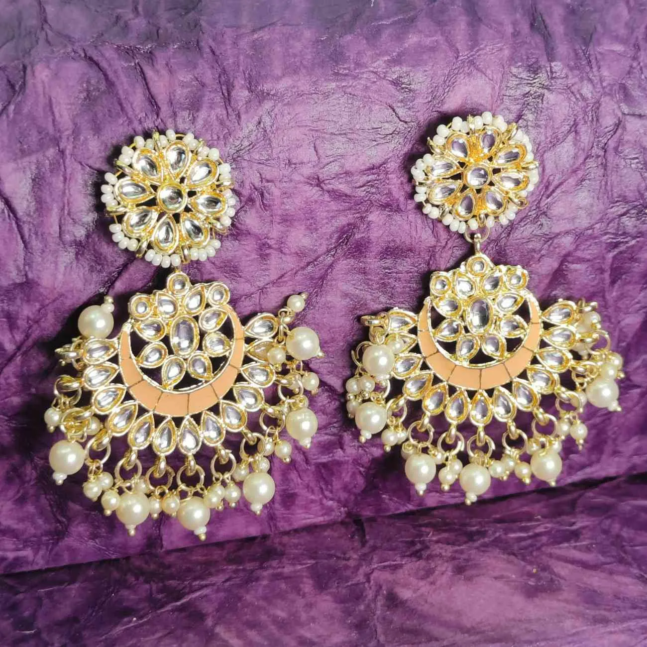 Nimoraa Noor-e-Chand Pearl Kundan Earrings