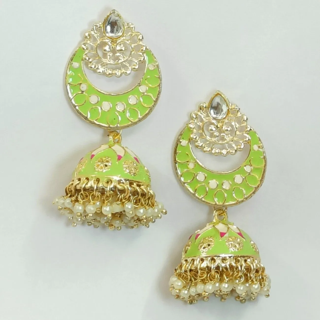 Nimoraa Pista Noor Jhumka Earrings