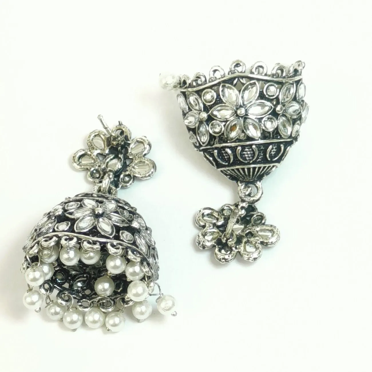 Nimoraa Noor Phool Oxidised Jhumka Earrings