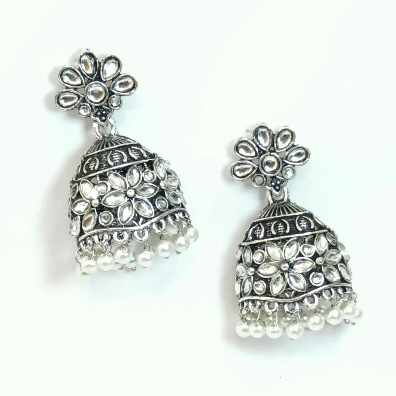 Nimoraa Noor Phool Oxidised Jhumka Earrings