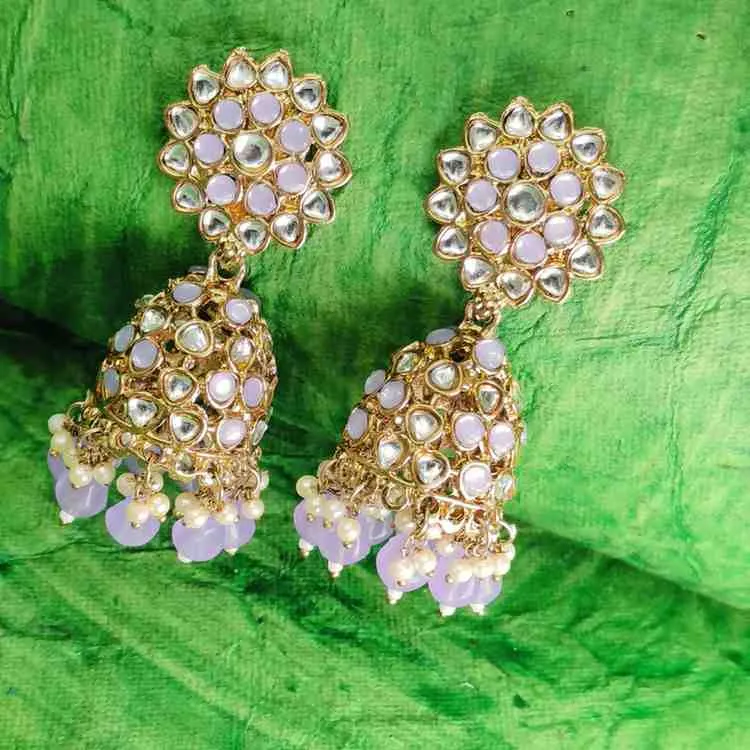 Lavender Kundan Jhumki Earrings
