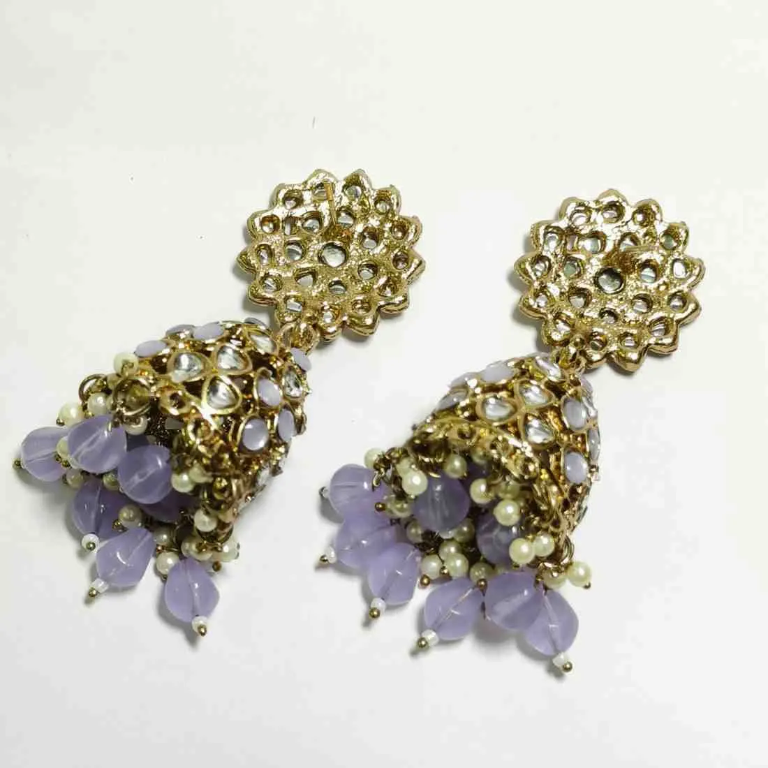 Lavender Kundan Jhumki Earrings