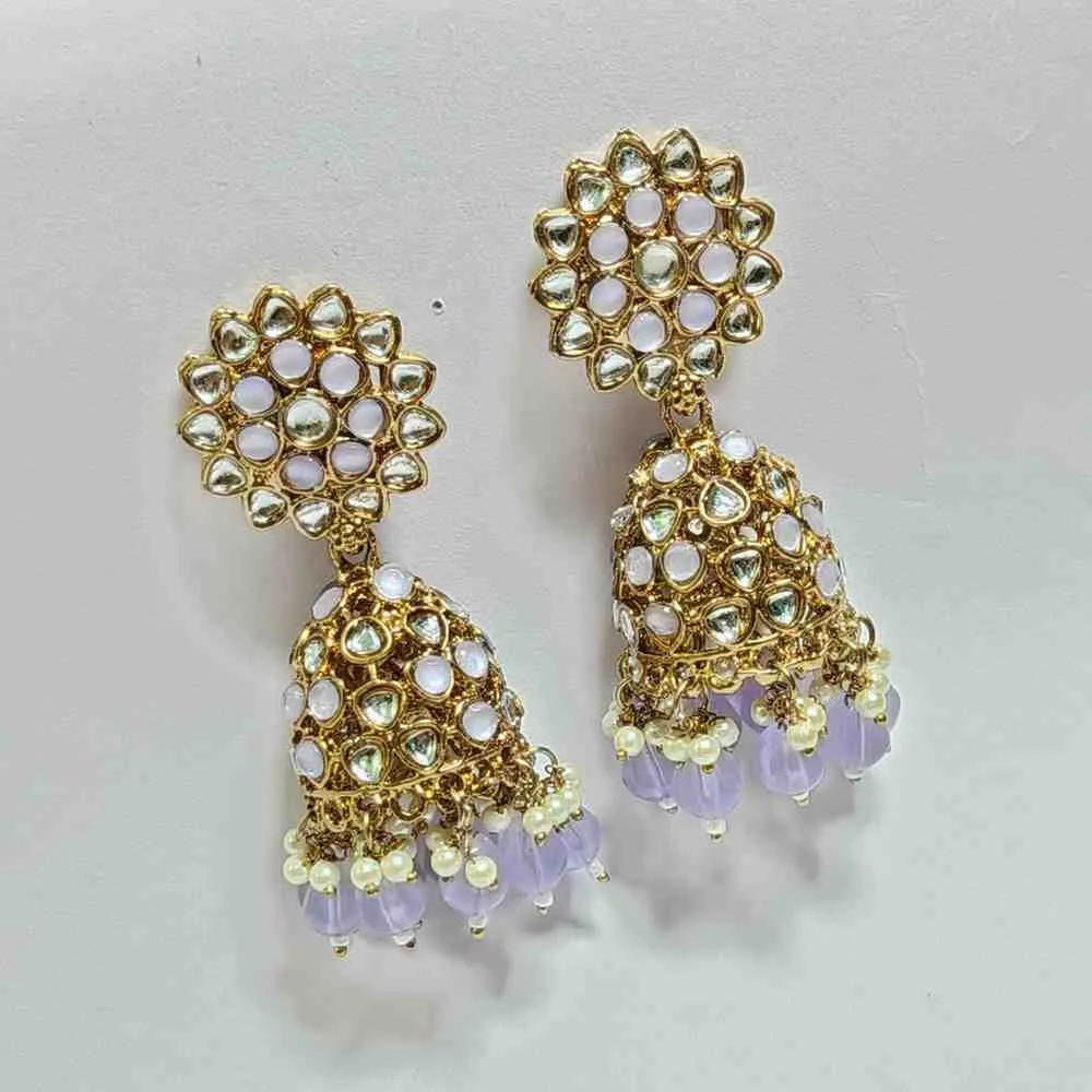 Lavender Kundan Jhumki Earrings