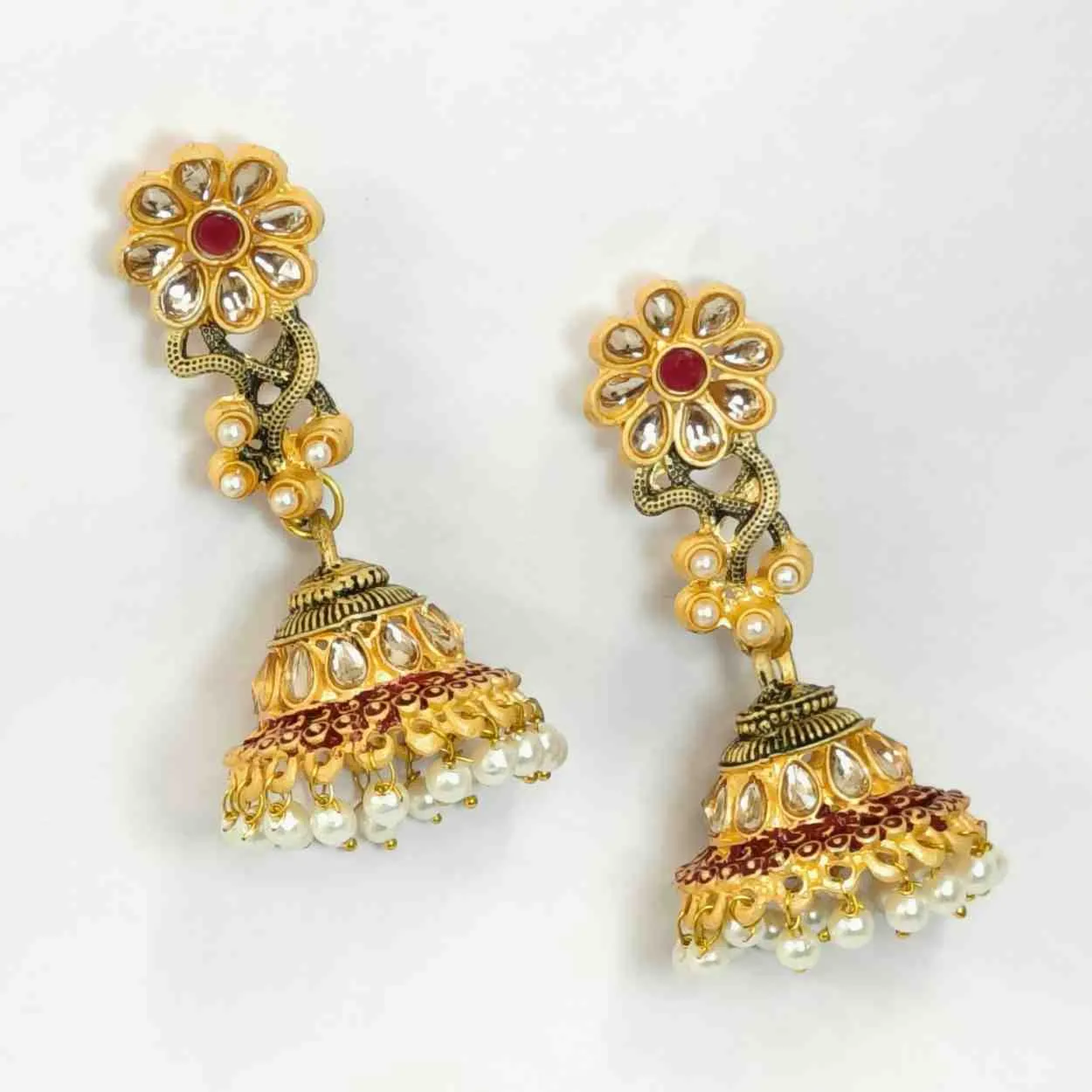 Nimoraa Gulnaar Pearl Jhumki Earrings