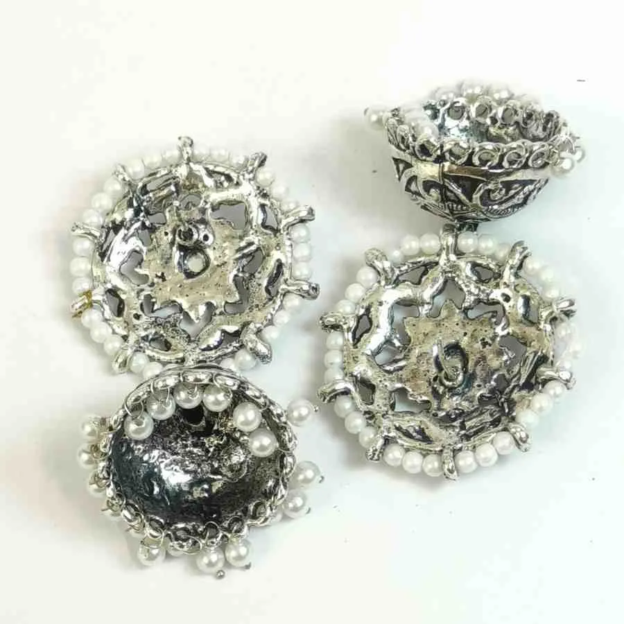 Nimoraa Noor Oxidised Pearl Jhumkis
