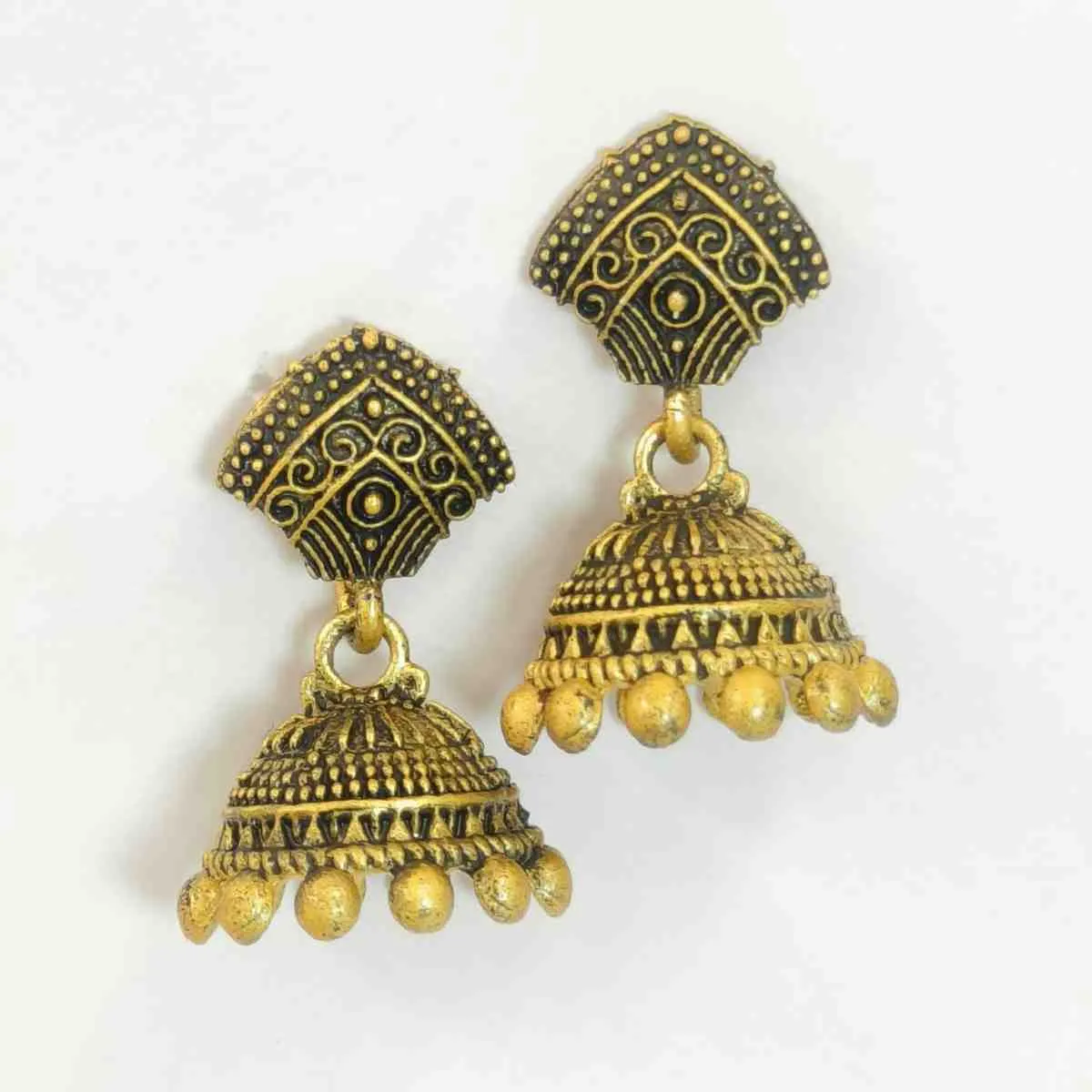 Nimoraa Antique Gold Tribal Jhumkas