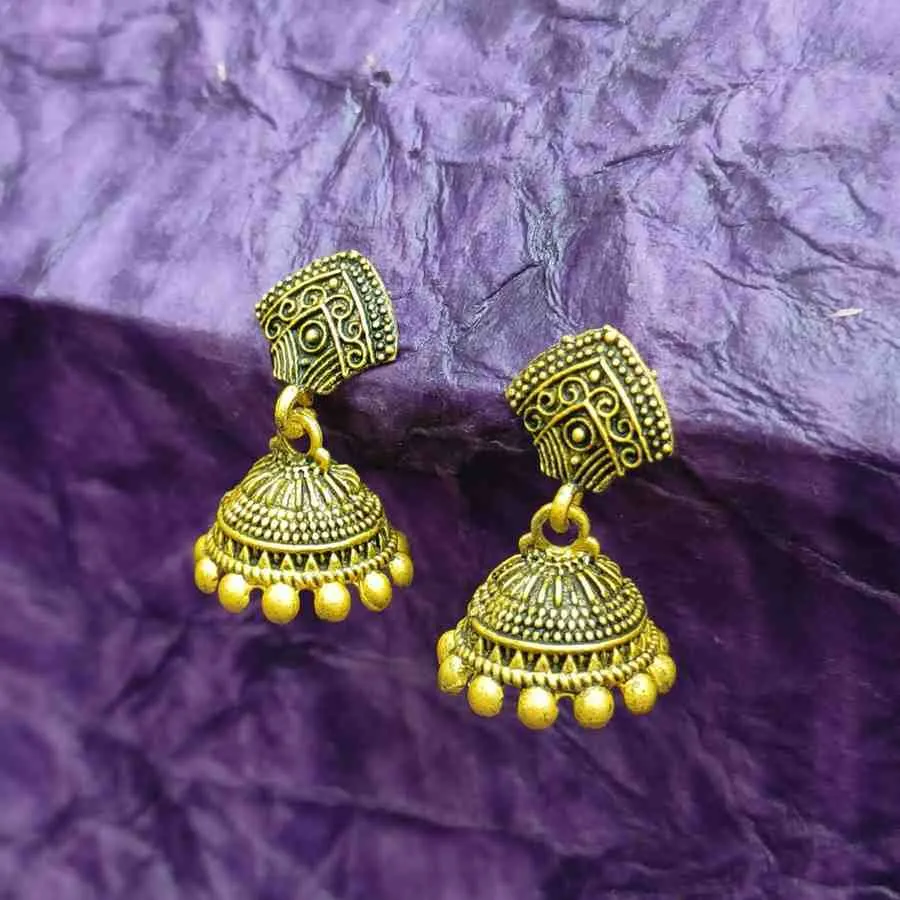 Nimoraa Antique Gold Tribal Jhumkas