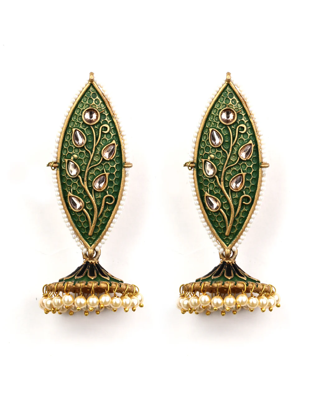 Nimoraa Meherbaan Green Handpainted Jhumka Earrings