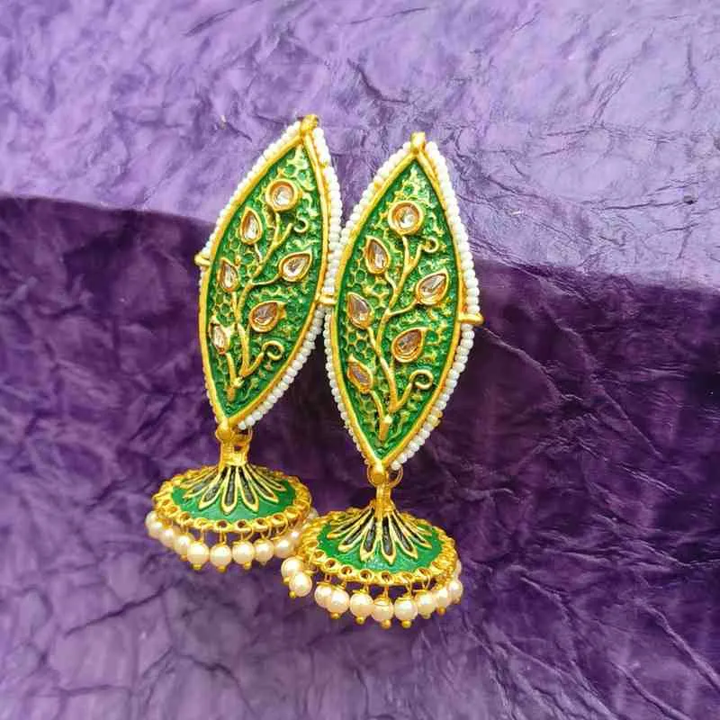 Nimoraa Meherbaan Green Handpainted Jhumka Earrings
