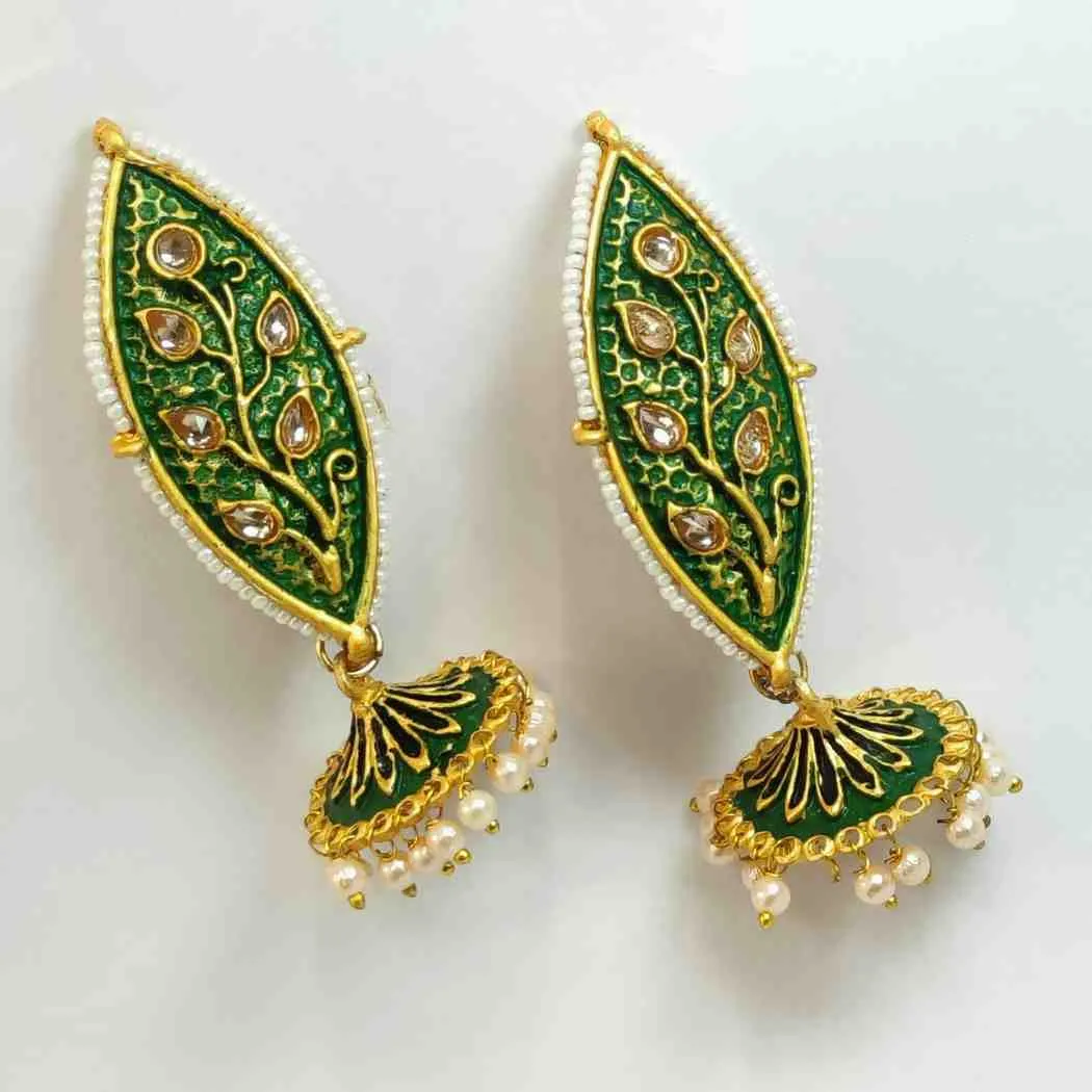 Nimoraa Meherbaan Green Handpainted Jhumka Earrings
