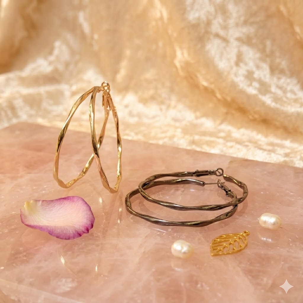Nimoraa Wavy Luxe Hoop Earrings Combo