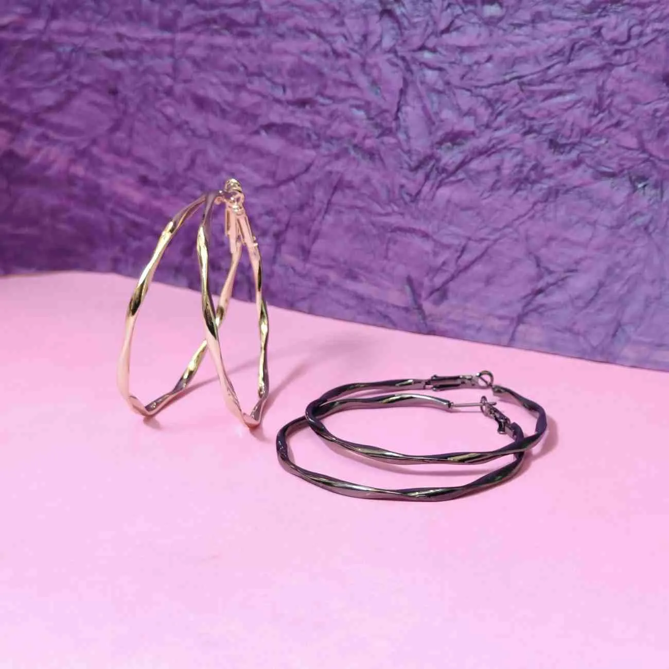 Nimoraa Wavy Luxe Hoop Earrings Combo