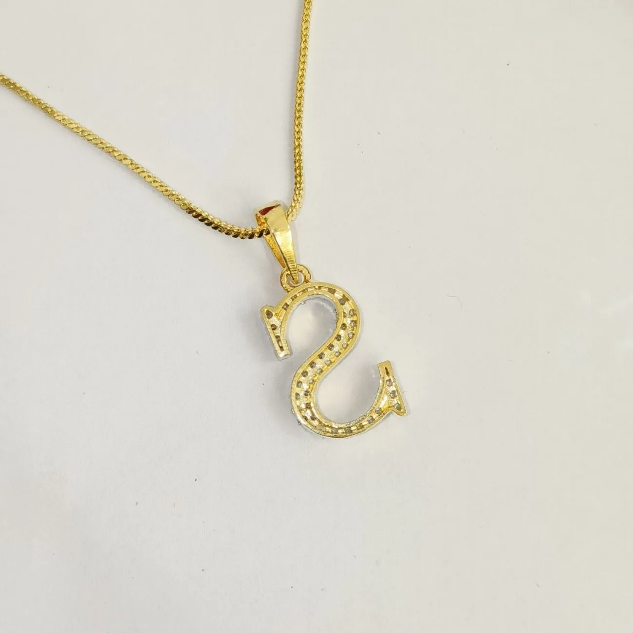 Nimoraa S Initial Small Gold Plated White Stone Pendant Chain
