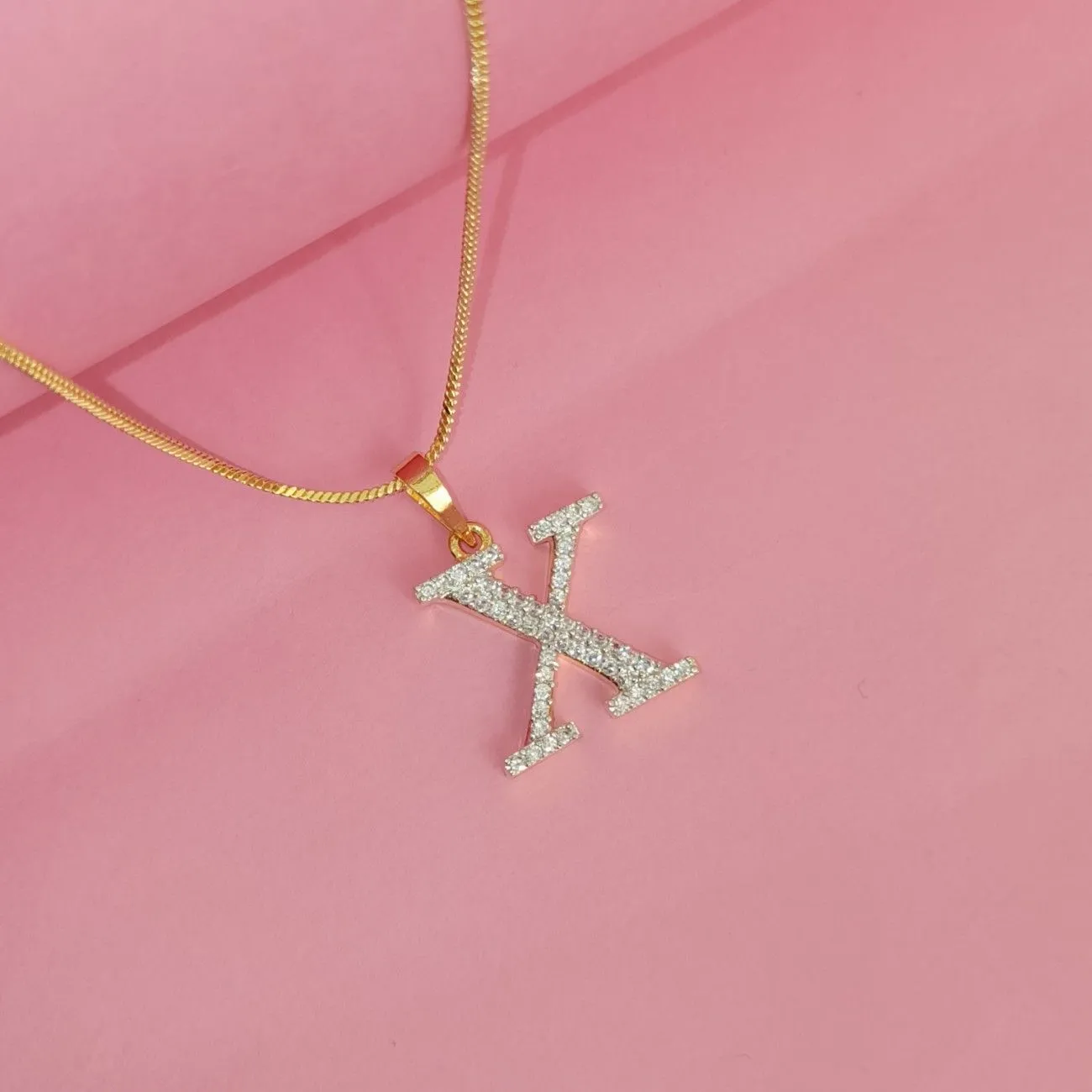 Nimoraa X Initial Small Gold Plated White Stone Pendant Chain