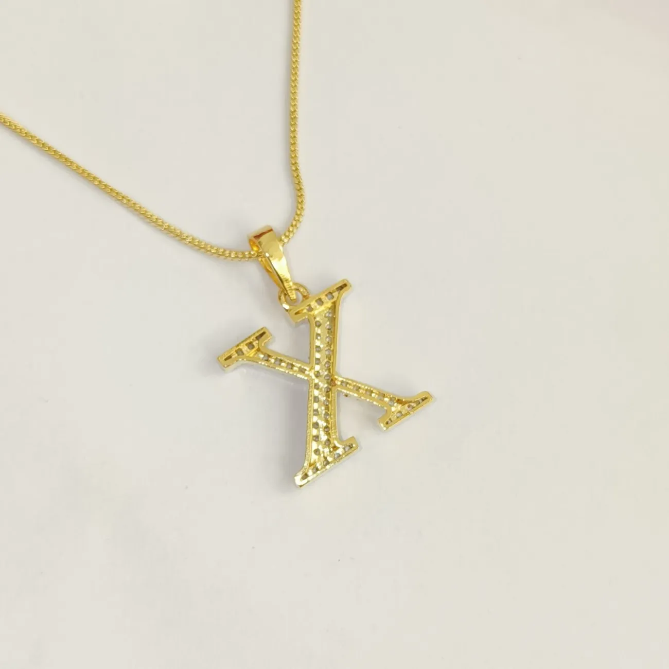 Nimoraa X Initial Small Gold Plated White Stone Pendant Chain