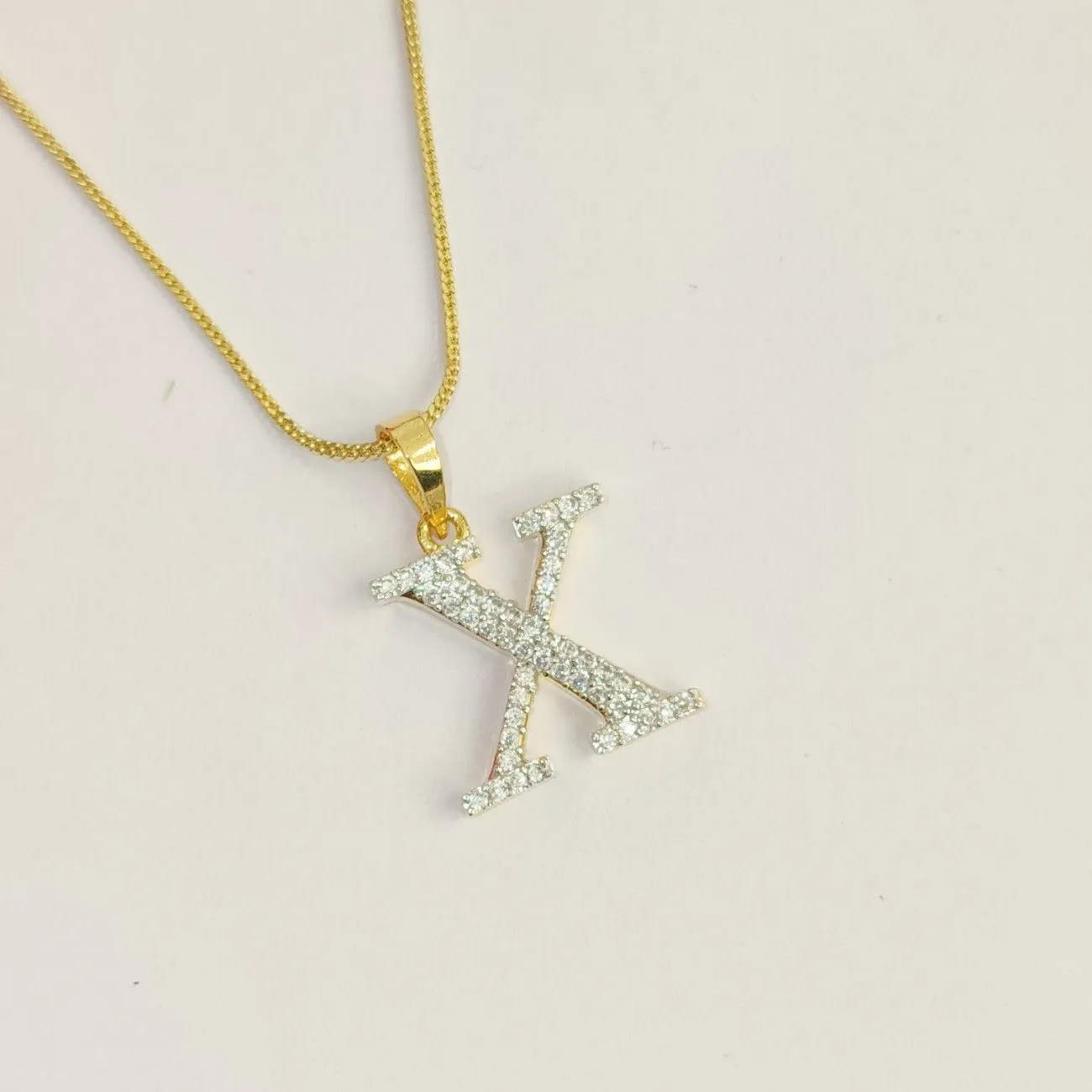 Nimoraa X Initial Small Gold Plated White Stone Pendant Chain