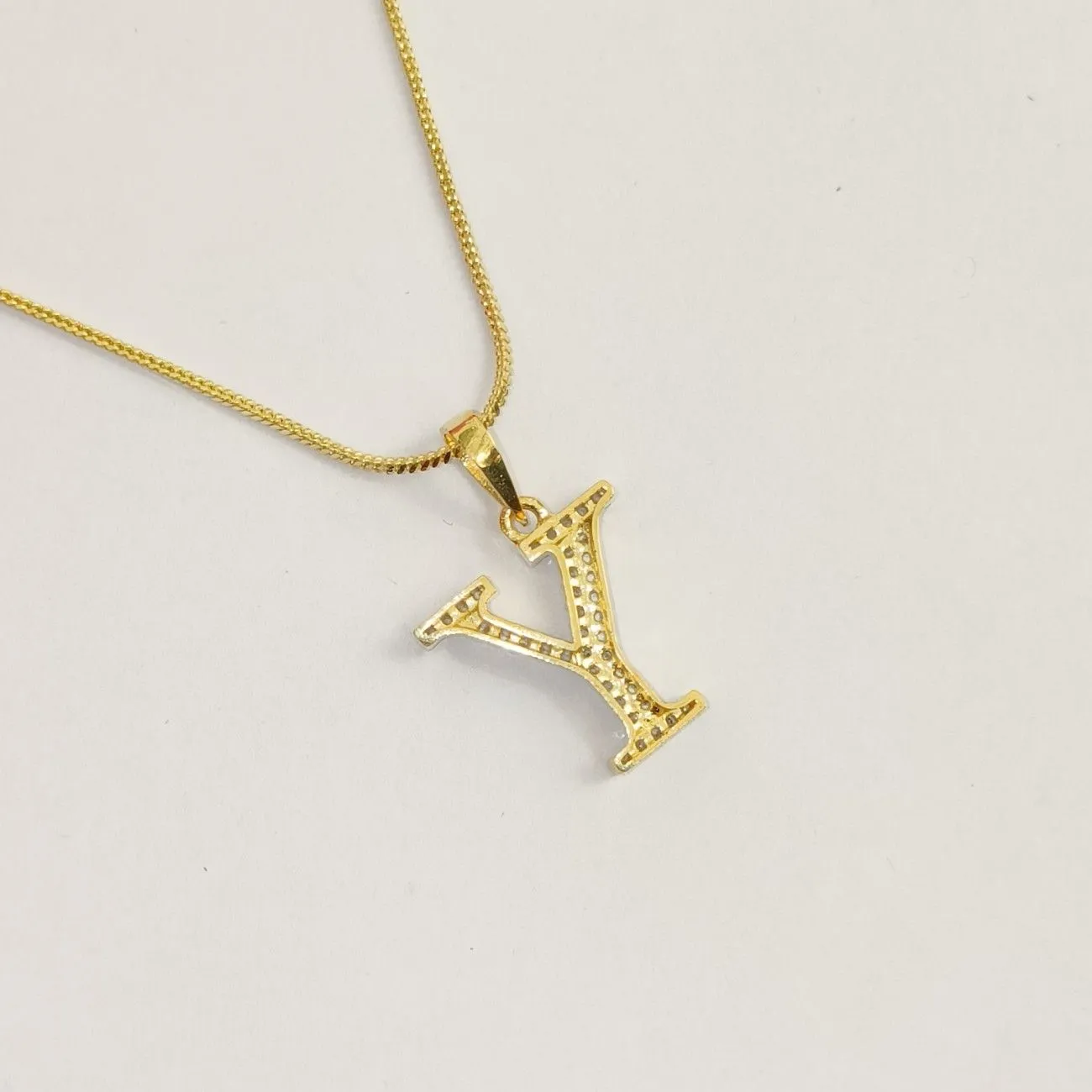 Nimoraa Y Initial Small Gold Plated White Stone Pendant Chain