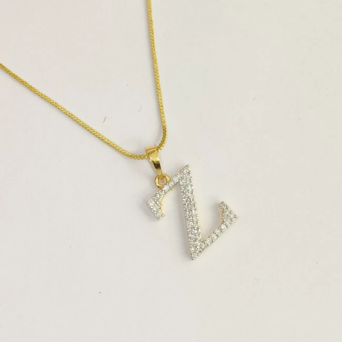 Nimoraa Z Initial Small Gold Plated White Stone Pendant Chain
