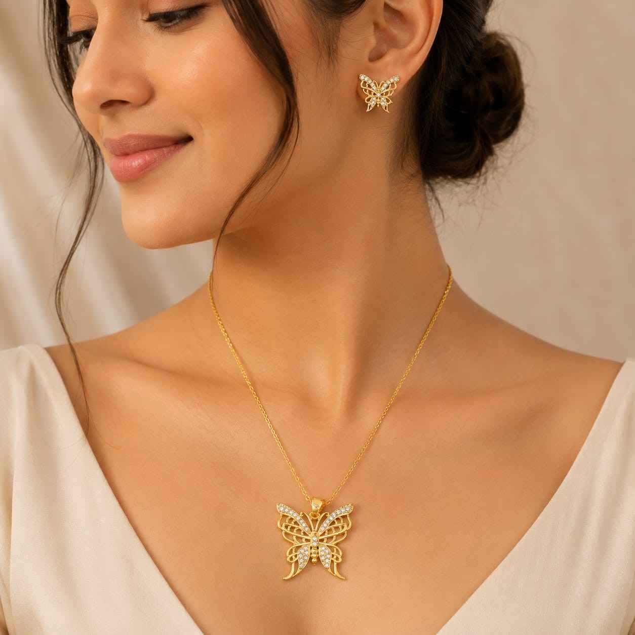 Nimoraa Dual-Wing Stone Butterfly Pendant Set
