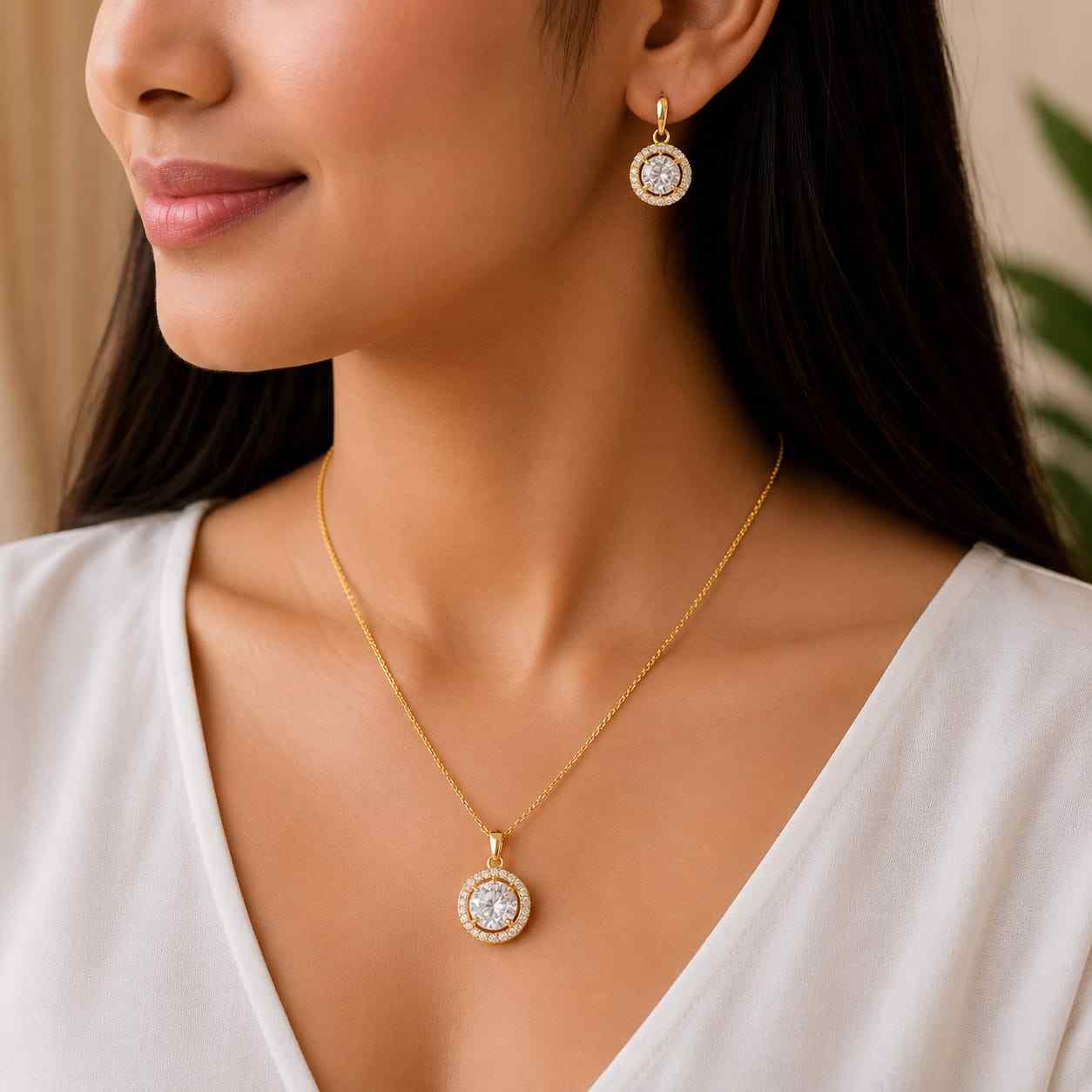 The Iconic TriaAura Halo Solitaire Pendant Set