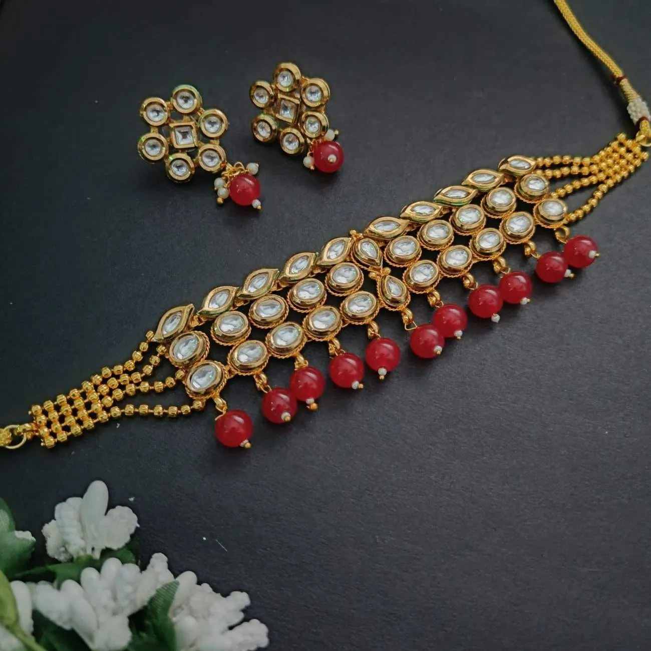 Nimoraa Ruby Kundan Grace Choker Set