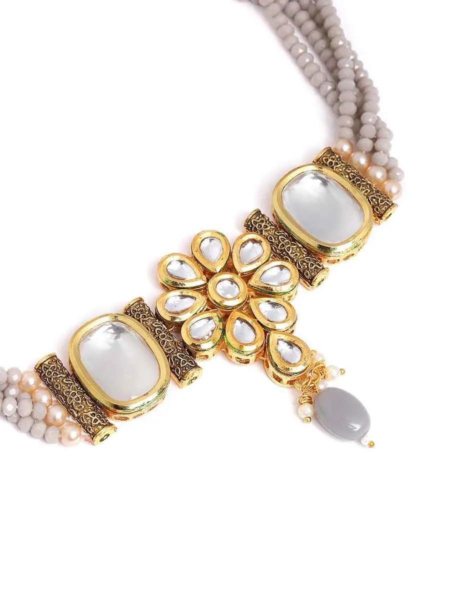 Nimoraa Kundan Grace Grey Pearl Choker Set