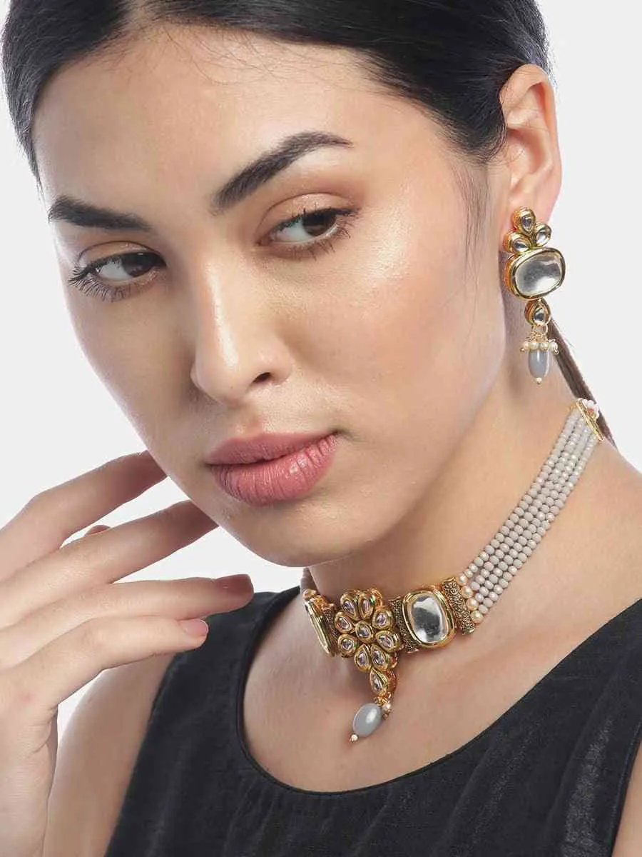 Nimoraa Kundan Grace Grey Pearl Choker Set