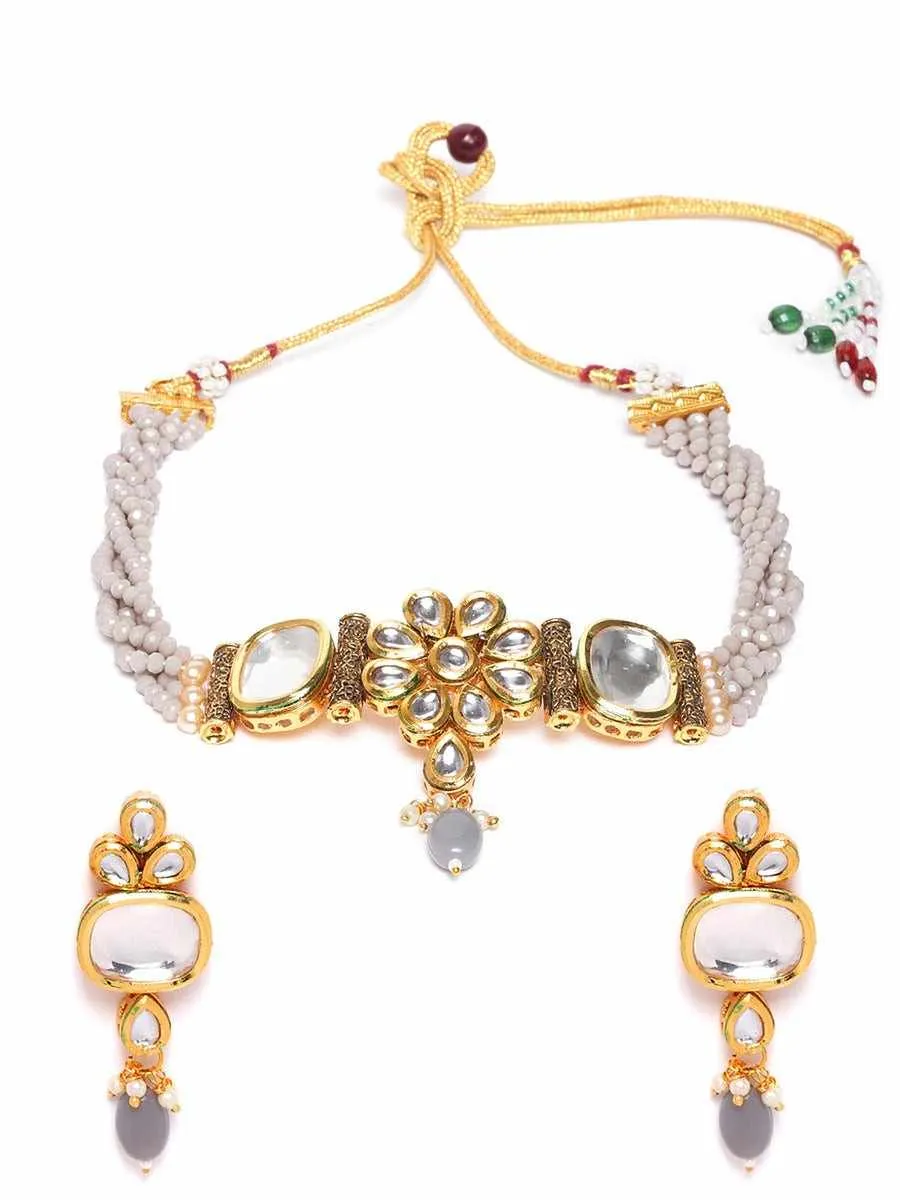Nimoraa Kundan Grace Grey Pearl Choker Set