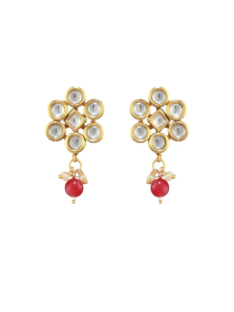 Red Geometric Kundan Pearl Gold-Plated Choker Jewellery Set