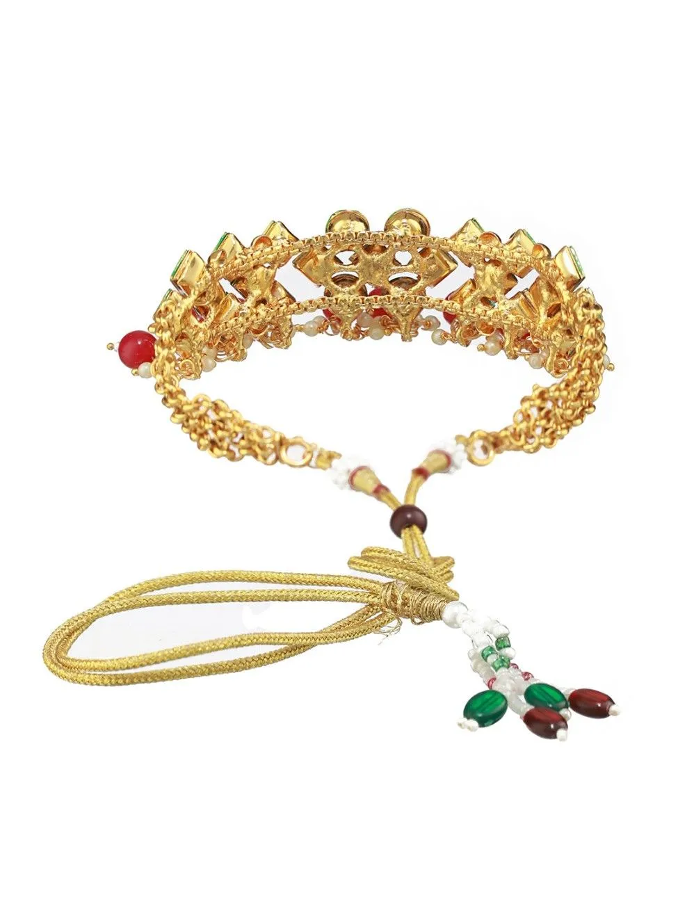 Red Geometric Kundan Pearl Gold-Plated Choker Jewellery Set