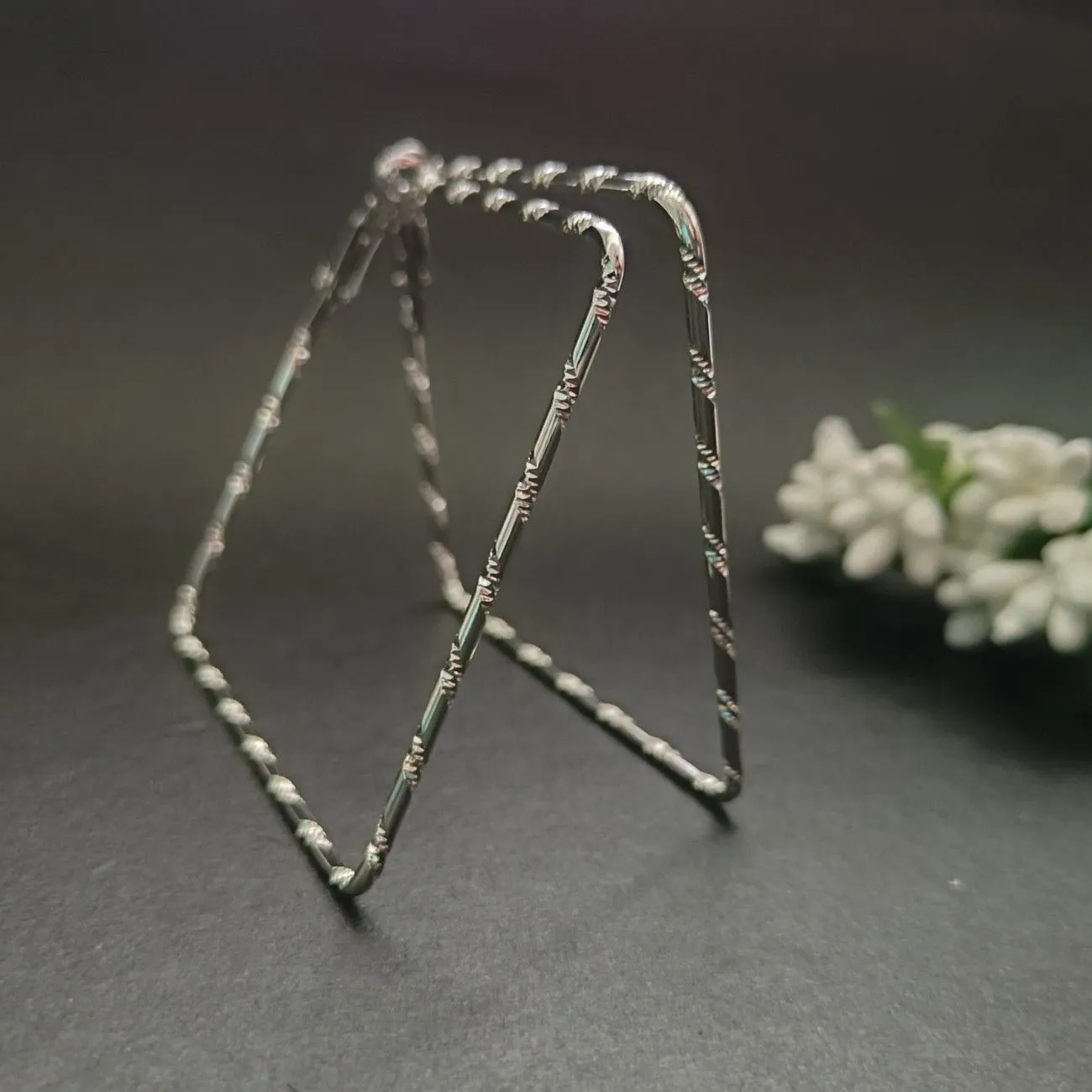 Nimoraa Textured Square Hoop Earrings – Silver Plated