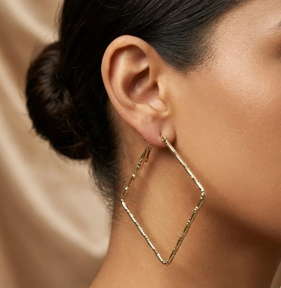 Nimoraa Textured Square Hoop Earrings – Gold Plated