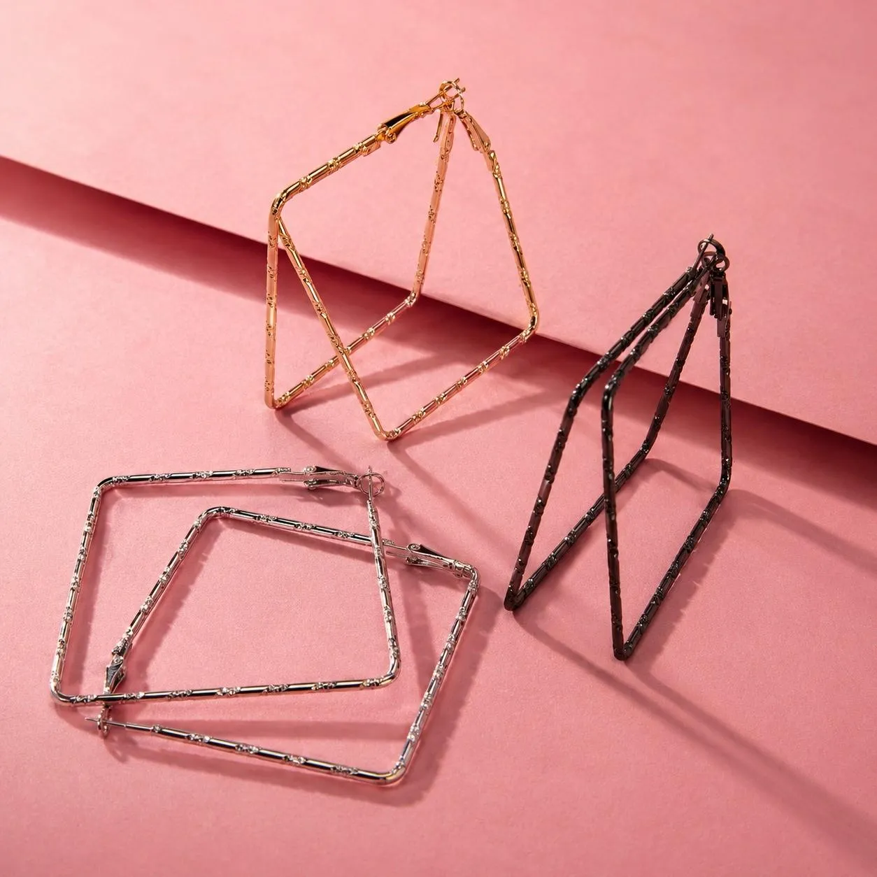 Nimoraa Trinity Textured Square Hoop Earrings Combo