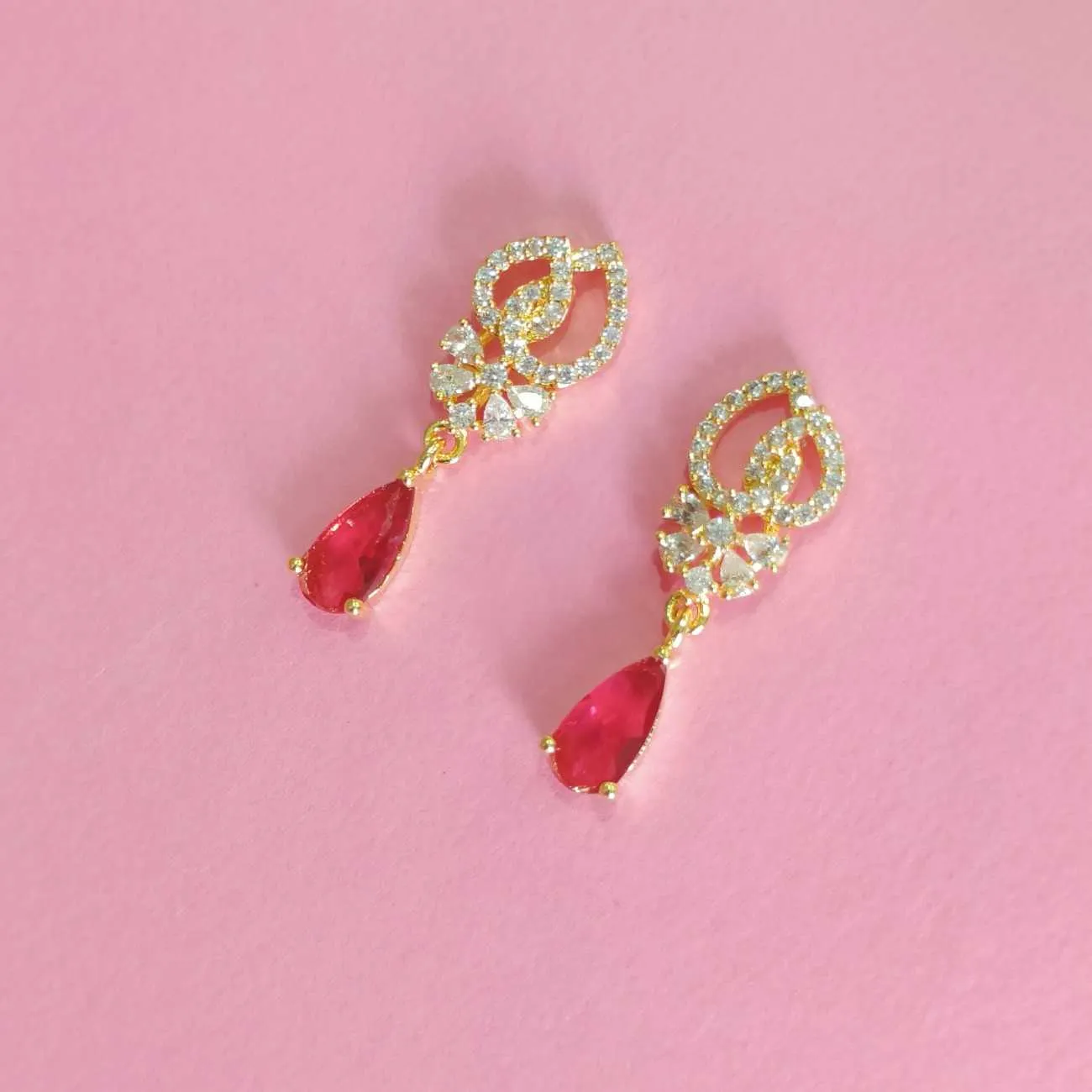 Nimoraa Ruby Bloom Drop Earrings