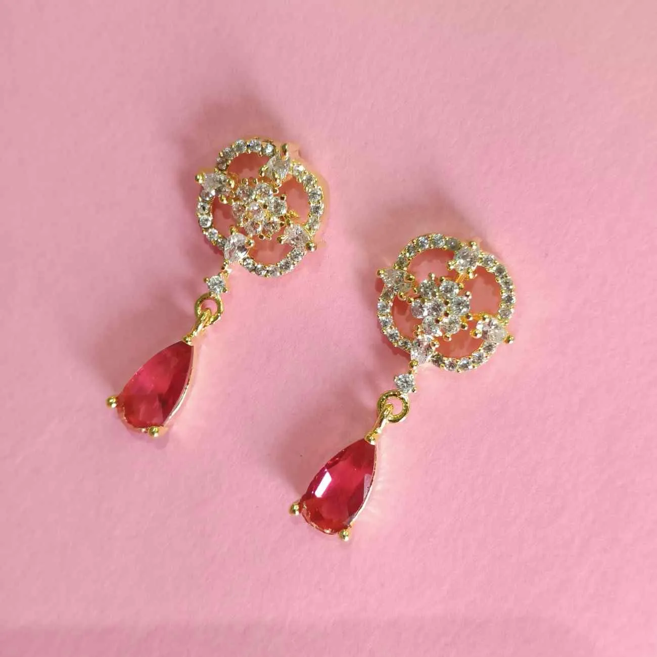 Clover Bloom Ruby Drop Earrings