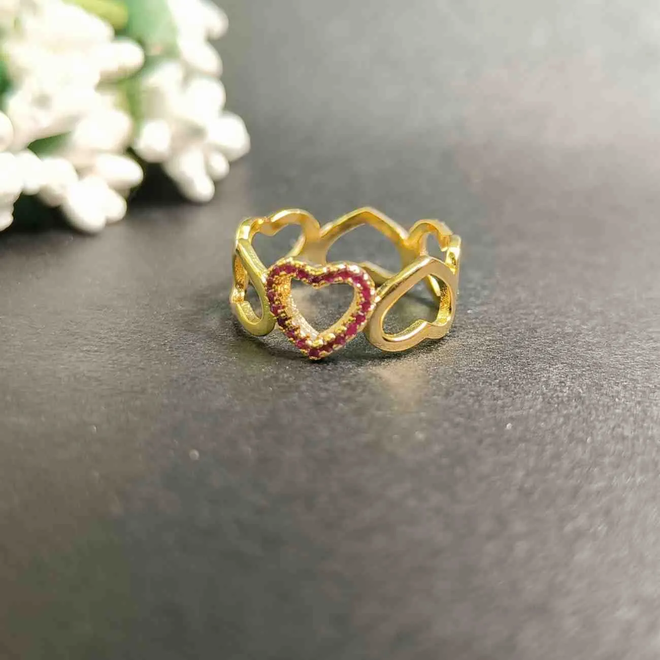 Rosabelle Pink Heart Gld Band Ring