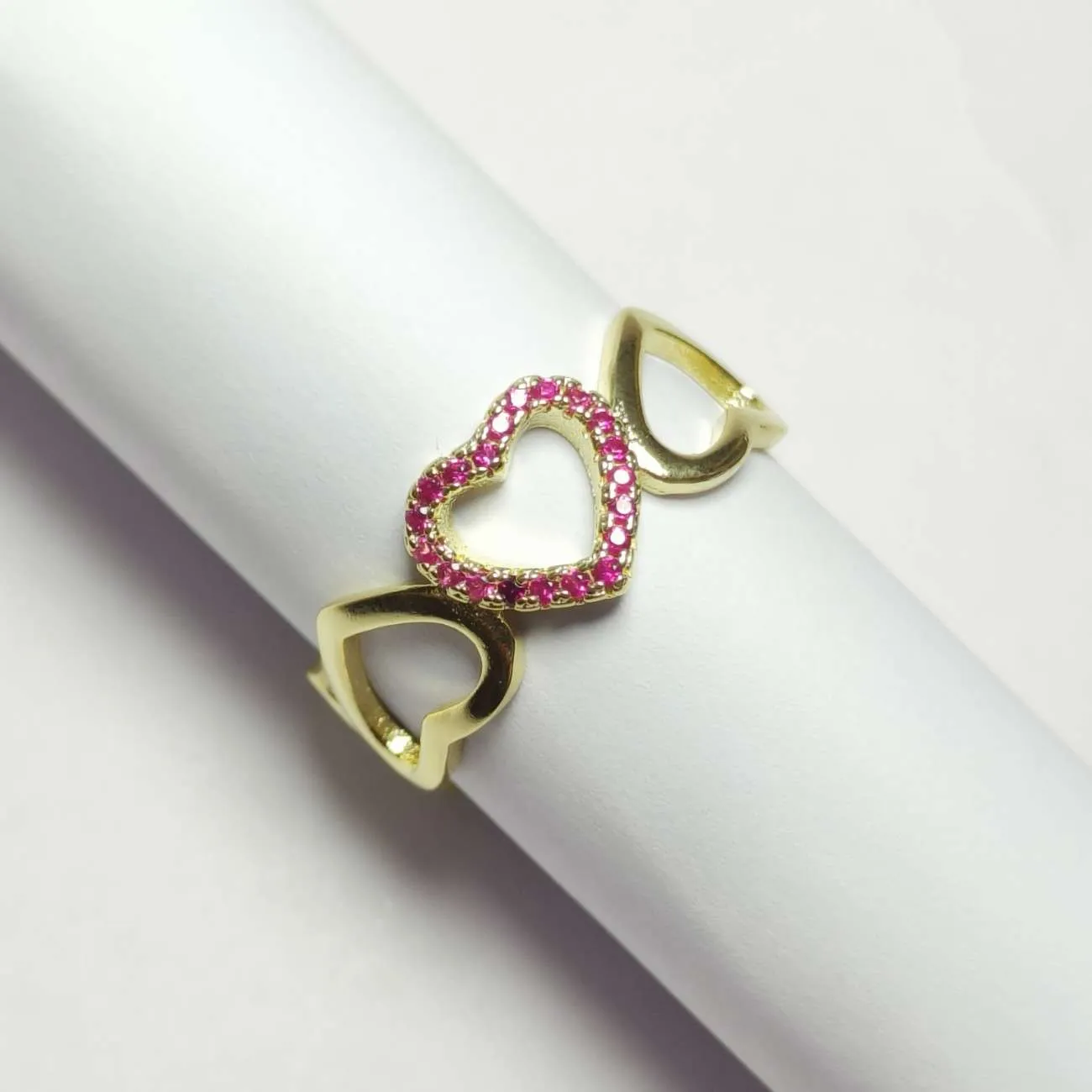 Rosabelle Pink Heart Gld Band Ring
