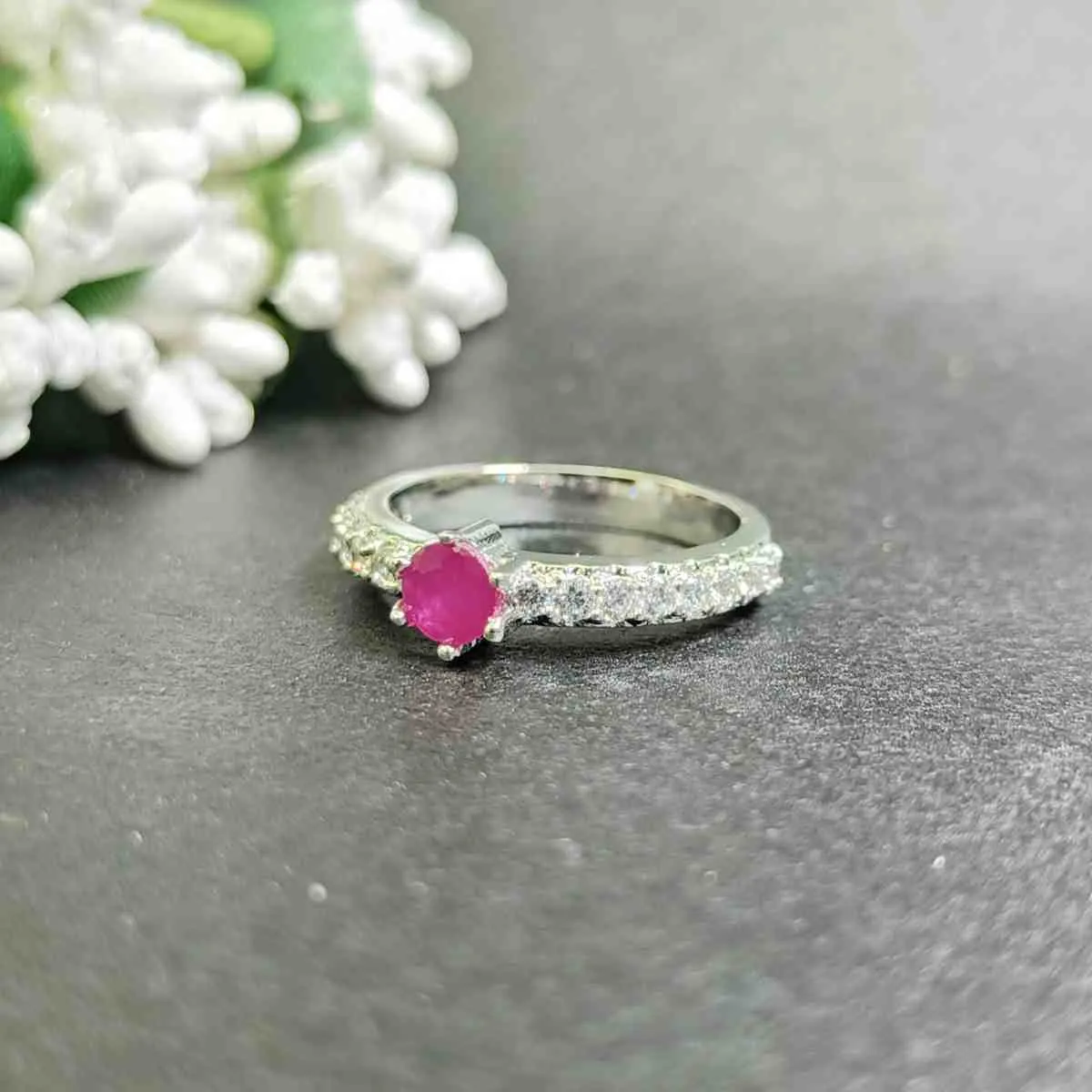 Ruby Aura Solitaire Ring – Silver Plated