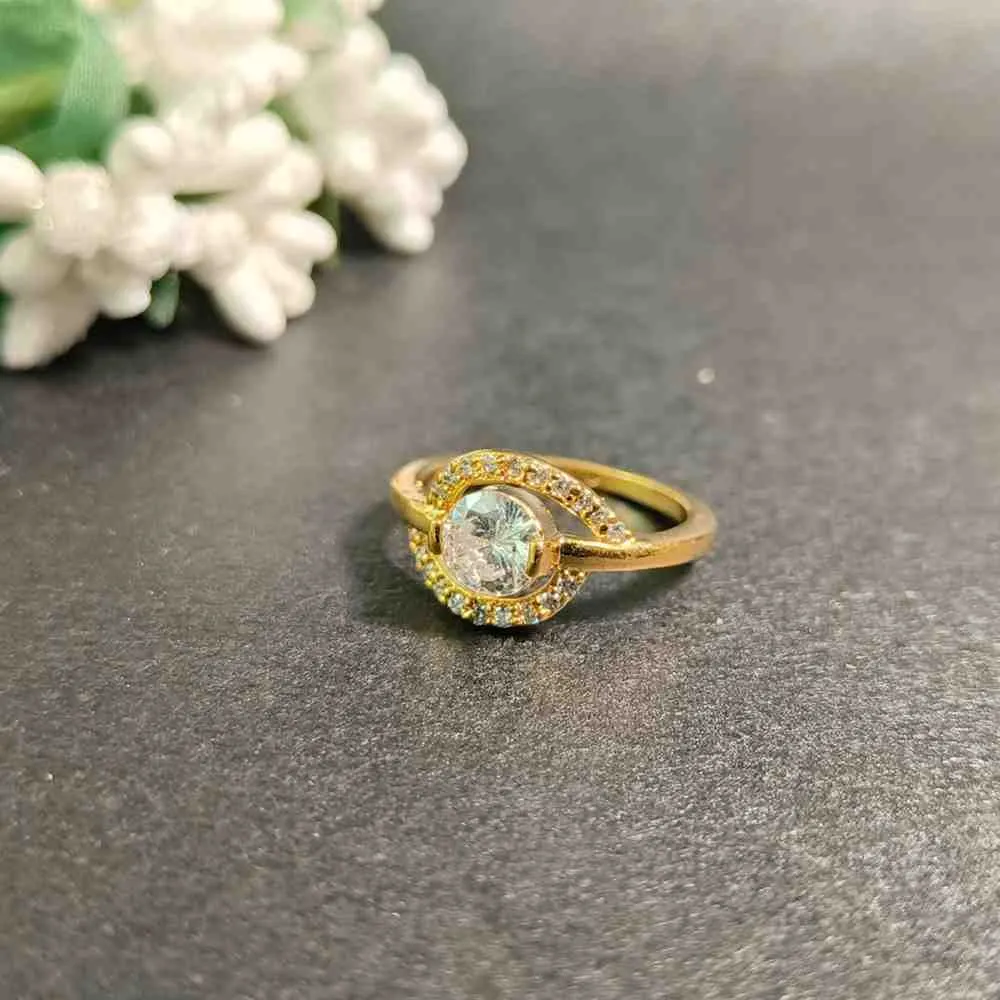 Aurora Halo Solitaire Ring – Gold Plated